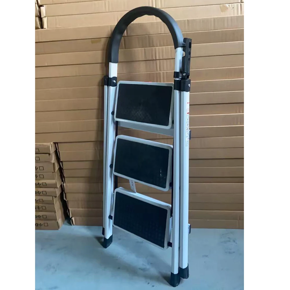 3 Step Foldable Heavy Duty Stepladder Anti-Slip Step Stool for Household (White)