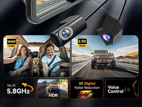 WOLFBOX G900 Tripro Cabin Version 3 Channel 4K Rear View Mirror dash Camera, STARVIS 2 IMX678, Voice Control,Includes 256G Card