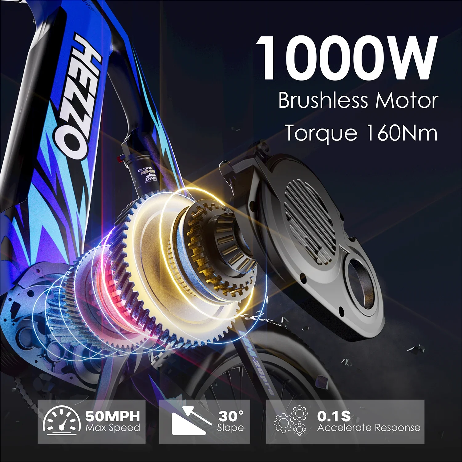 HEZZO K9 Carbon fiber Adult Electric Bike 1500W Motor E-Mountain bike 52V21AH Battery Electric Bicycle 26''Fat Tire Men's E-bike