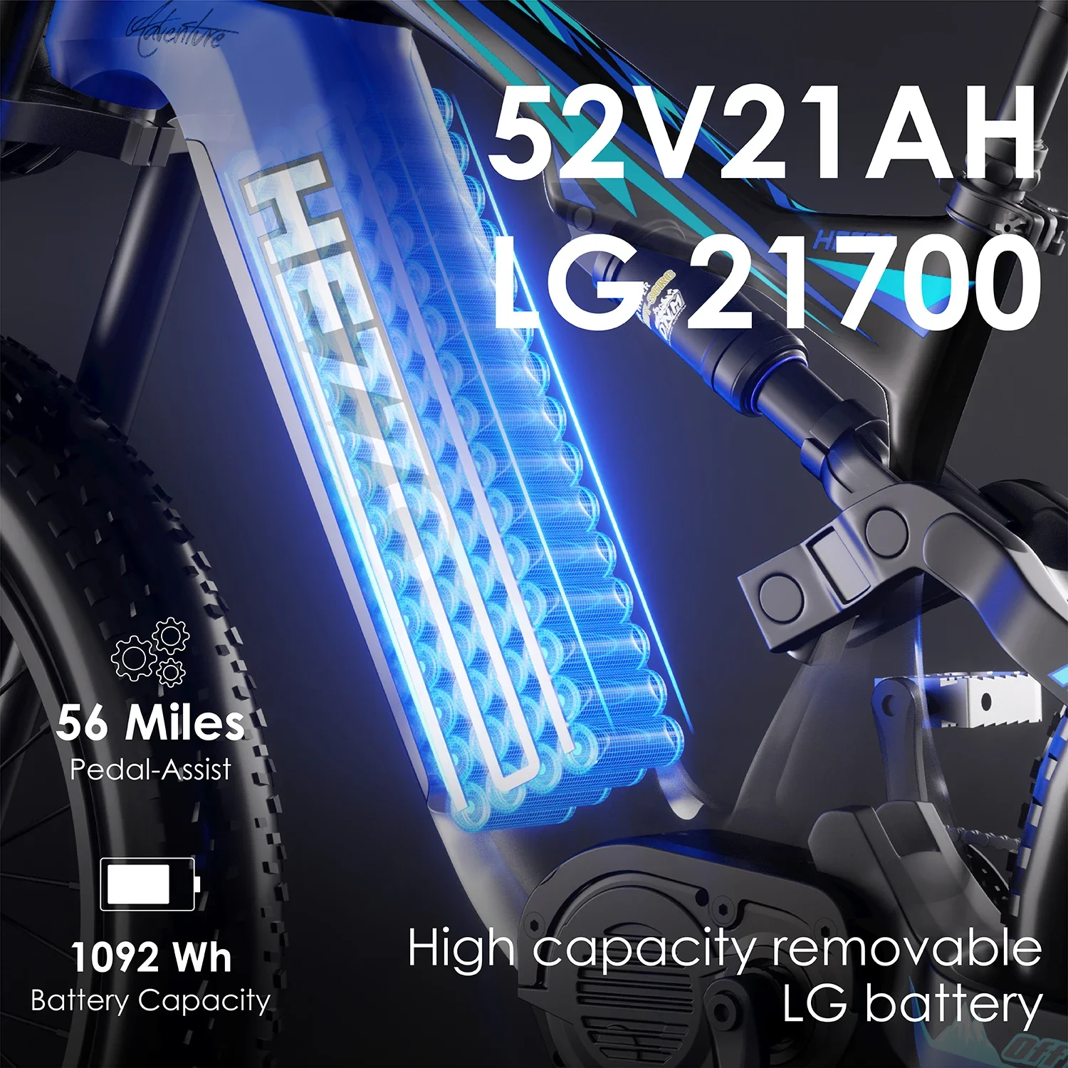 HEZZO K9 Carbon fiber Adult Electric Bike 1500W Motor E-Mountain bike 52V21AH Battery Electric Bicycle 26''Fat Tire Men's E-bike