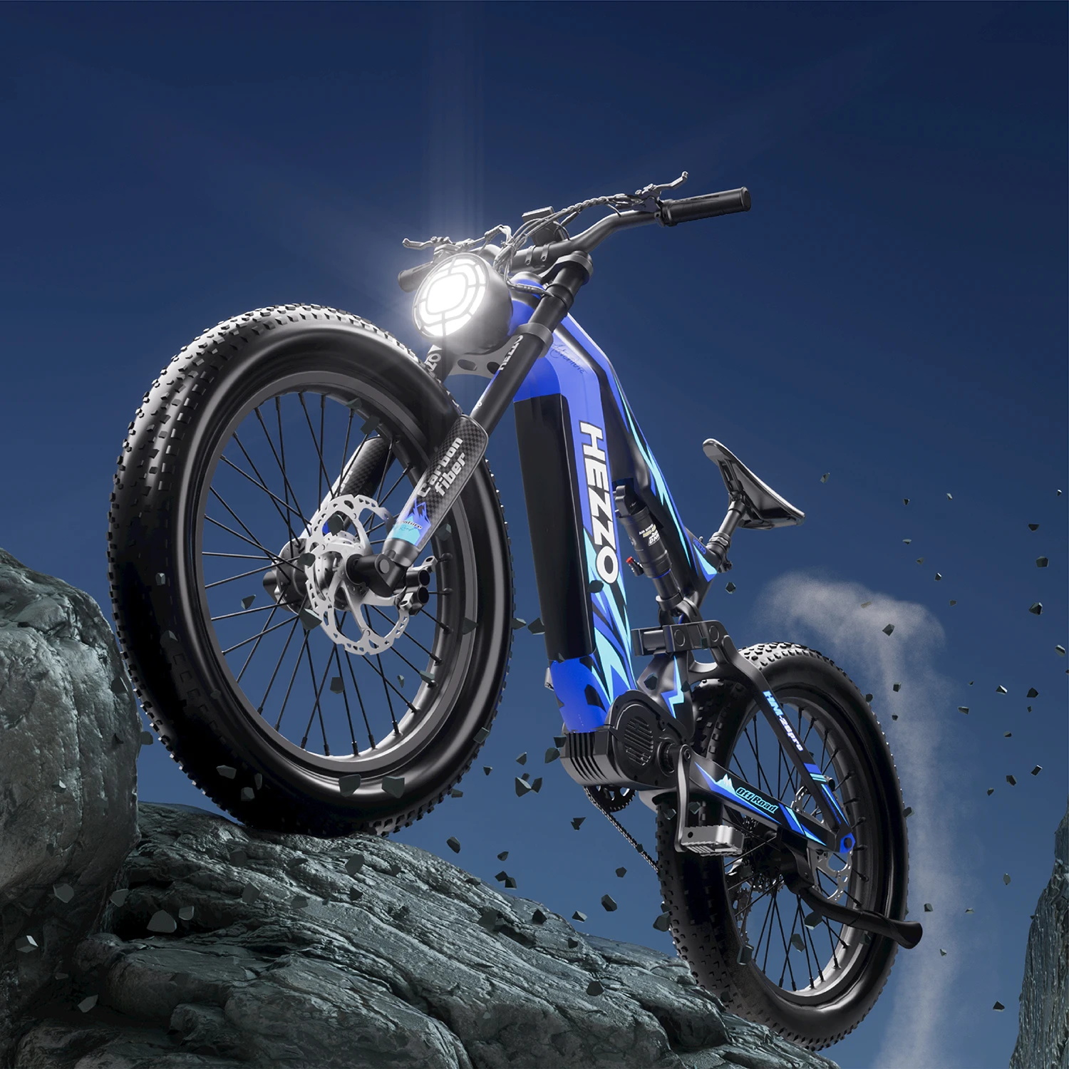 HEZZO K9 Carbon fiber Adult Electric Bike 1500W Motor E-Mountain bike 52V21AH Battery Electric Bicycle 26''Fat Tire Men's E-bike