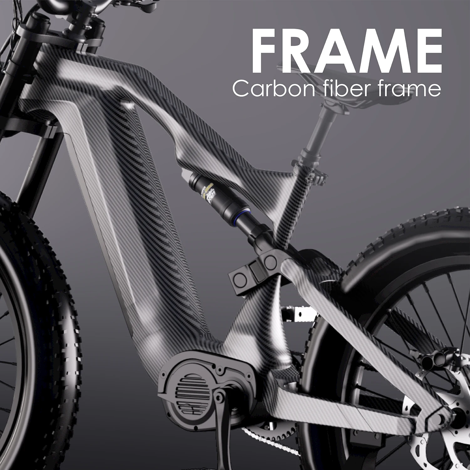 HEZZO K9 Carbon fiber Adult Electric Bike 1500W Motor E-Mountain bike 52V21AH Battery Electric Bicycle 26''Fat Tire Men's E-bike