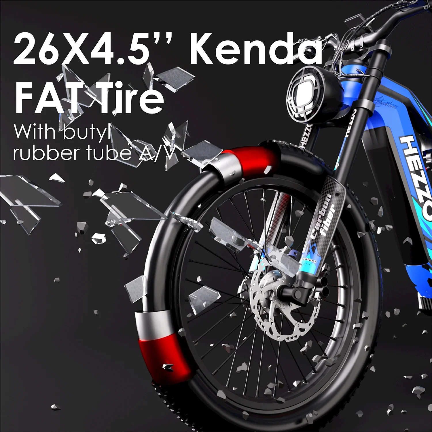 HEZZO K9 Carbon fiber Adult Electric Bike 1500W Motor E-Mountain bike 52V21AH Battery Electric Bicycle 26''Fat Tire Men's E-bike