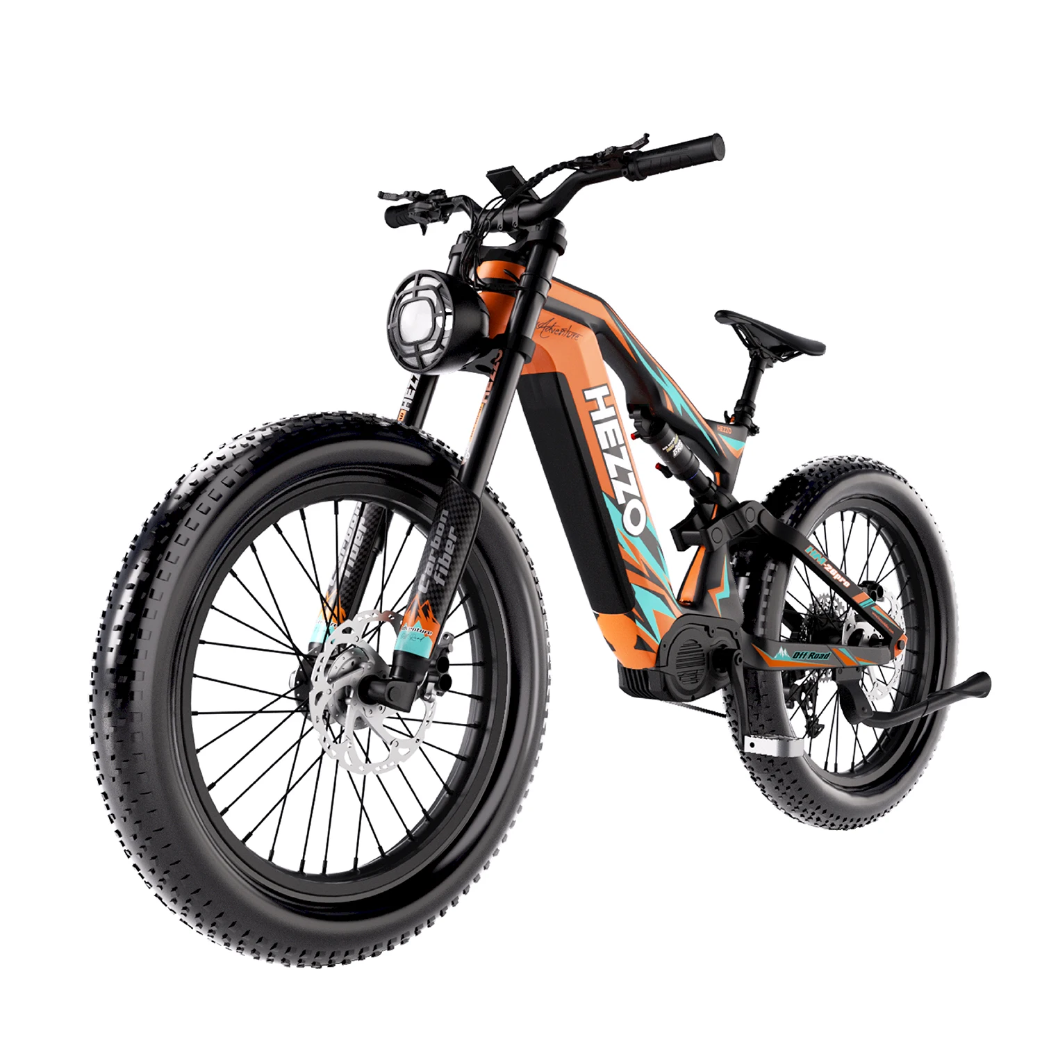 HEZZO K9 Carbon fiber Adult Electric Bike 1500W Motor E-Mountain bike 52V21AH Battery Electric Bicycle 26''Fat Tire Men's E-bike