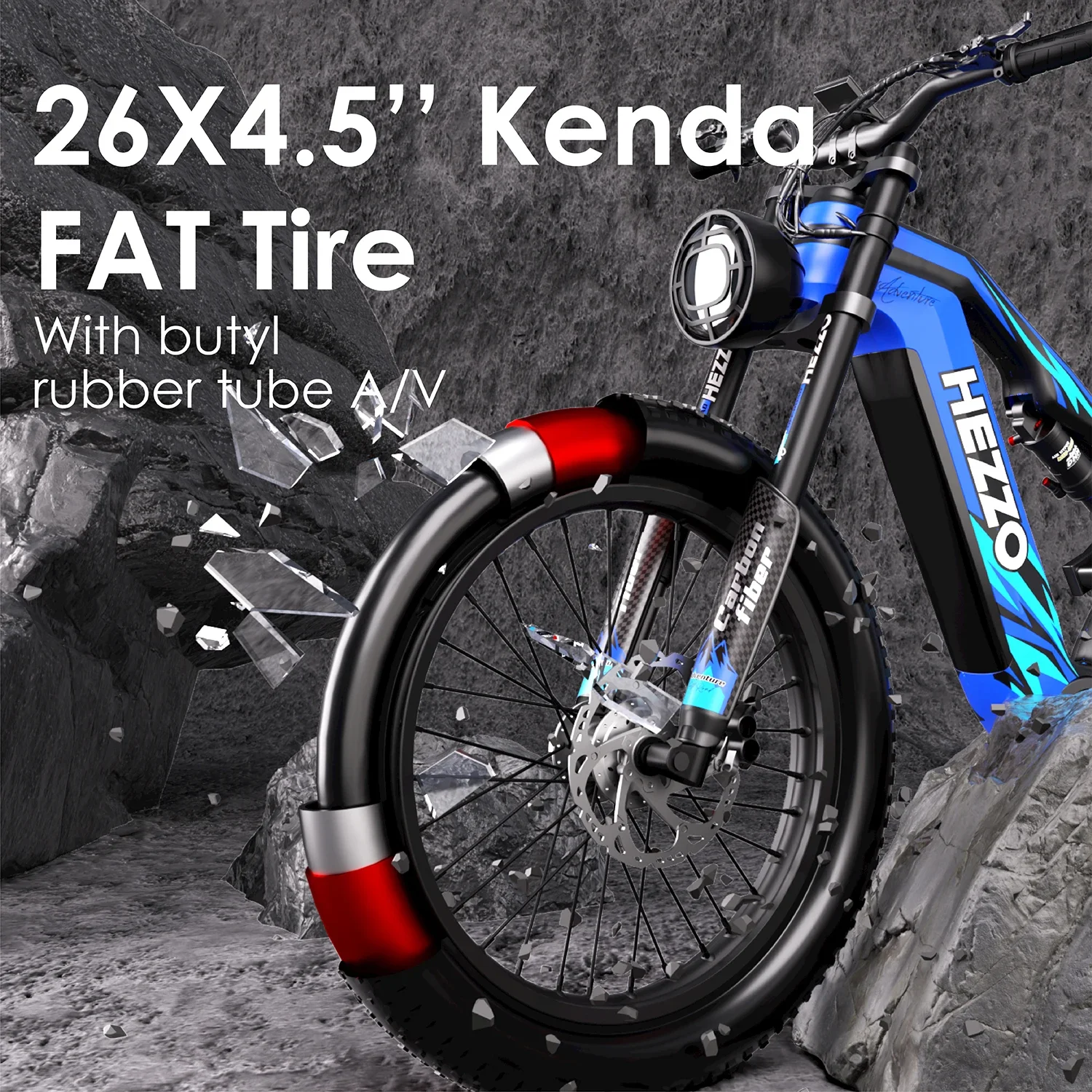 HEZZO K9 Carbon fiber Adult Electric Bike 1500W Motor E-Mountain bike 52V21AH Battery Electric Bicycle 26''Fat Tire Men's E-bike
