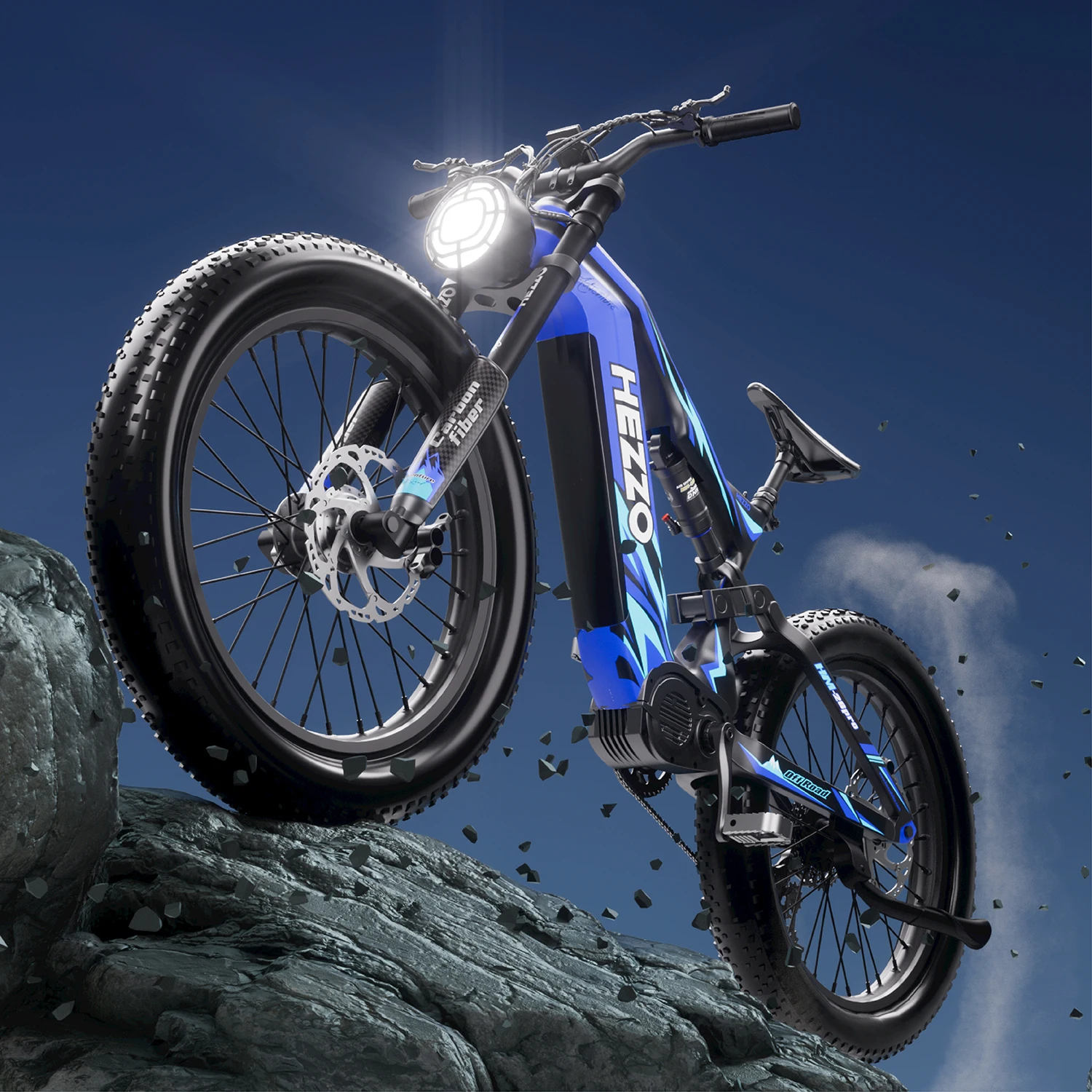 HEZZO K9 Carbon fiber Adult Electric Bike 1500W Motor E-Mountain bike 52V21AH Battery Electric Bicycle 26''Fat Tire Men's E-bike