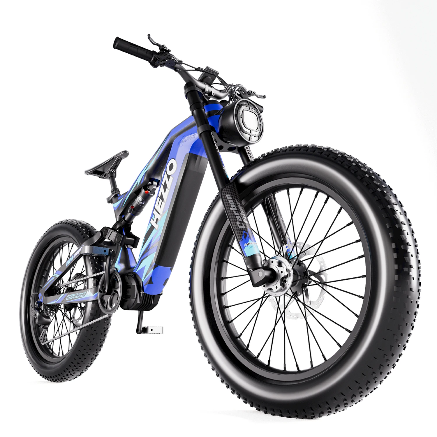 HEZZO K9 Carbon fiber Adult Electric Bike 1500W Motor E-Mountain bike 52V21AH Battery Electric Bicycle 26''Fat Tire Men's E-bike