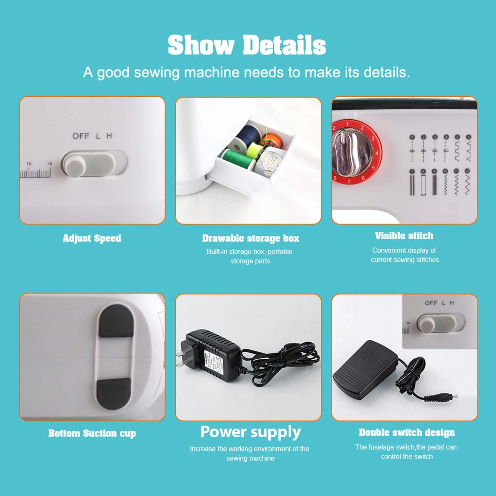 12 Stitches Electric Sewing Machine Mini Double Thread Sewing Machine with Foot Pedal High Quality UK Plug