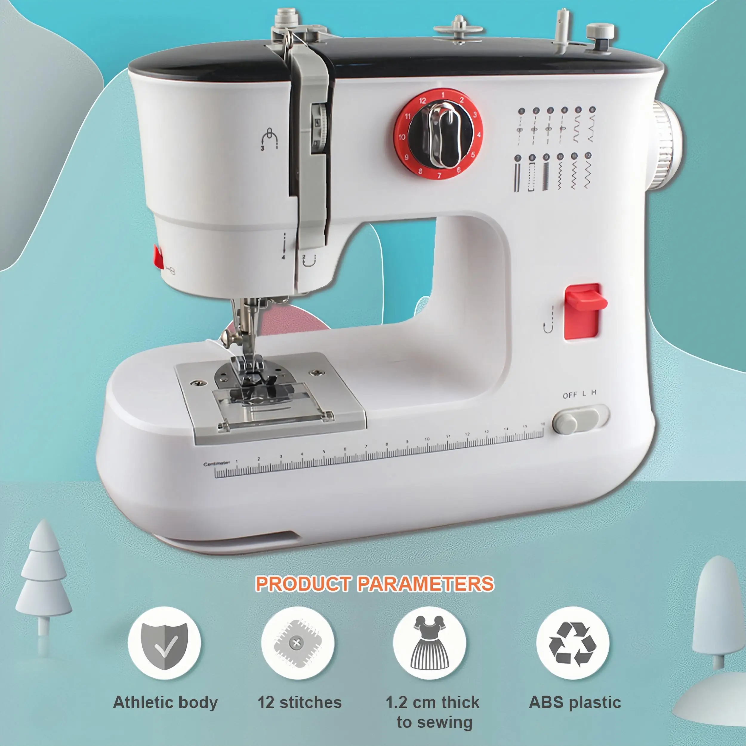 12 Stitches Electric Sewing Machine Mini Double Thread Sewing Machine with Foot Pedal High Quality UK Plug
