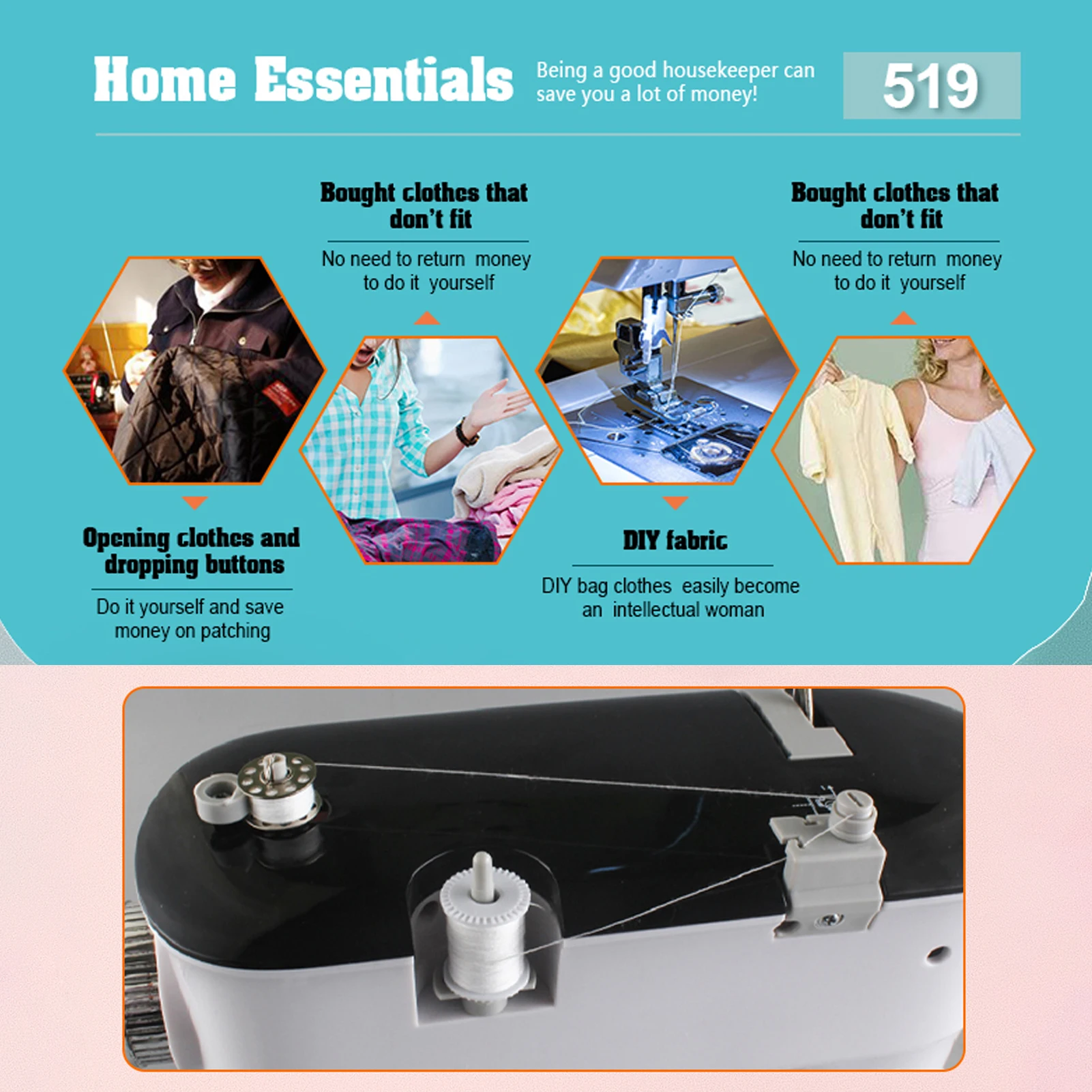 12 Stitches Electric Sewing Machine Mini Double Thread Sewing Machine with Foot Pedal High Quality UK Plug
