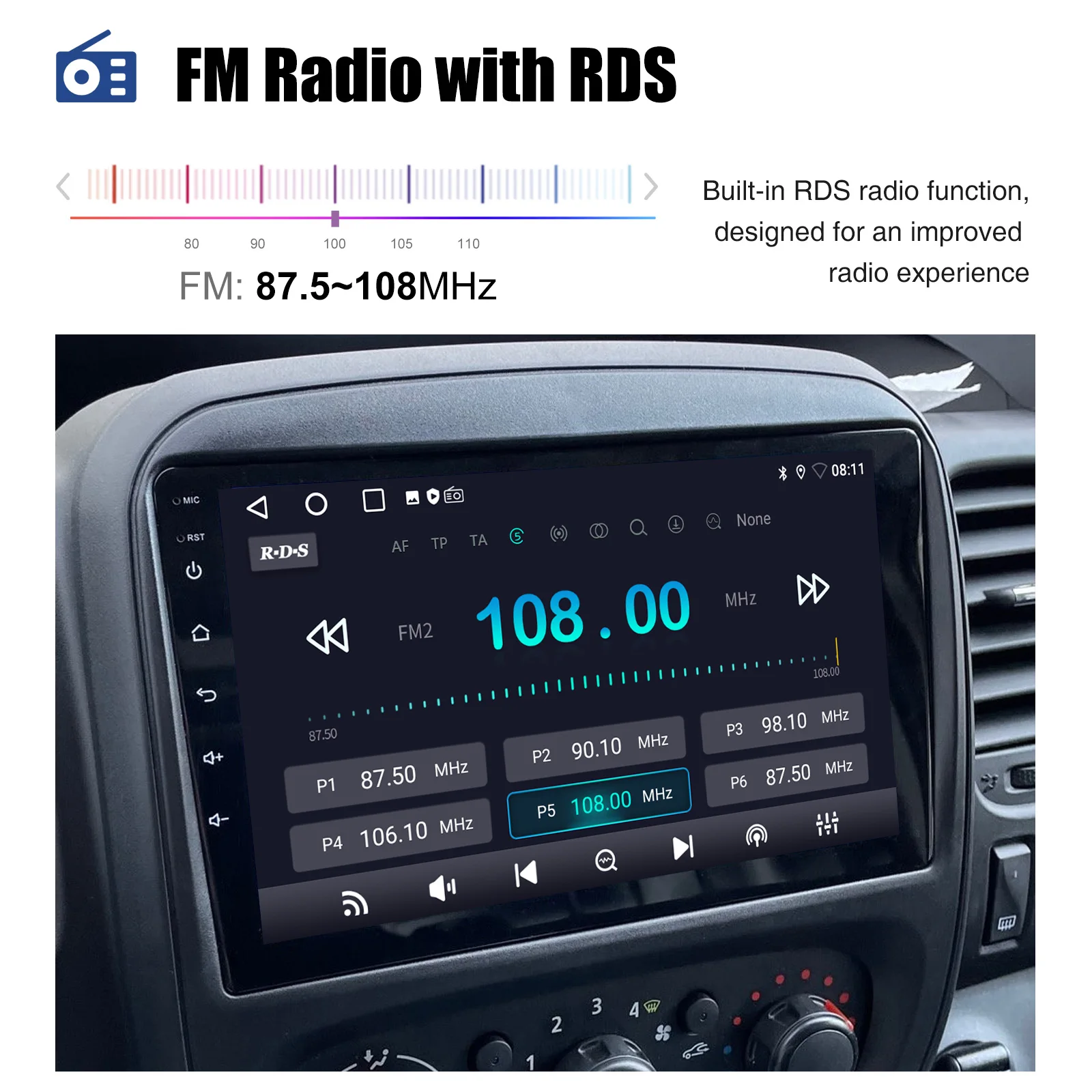 9"Android15 4+64G Car Radio Stereo For Opel Vauxhall Vivaro B Renault Trafic NV300 GPS Navi Bluetooth wrieless Carplay WIFI RDS