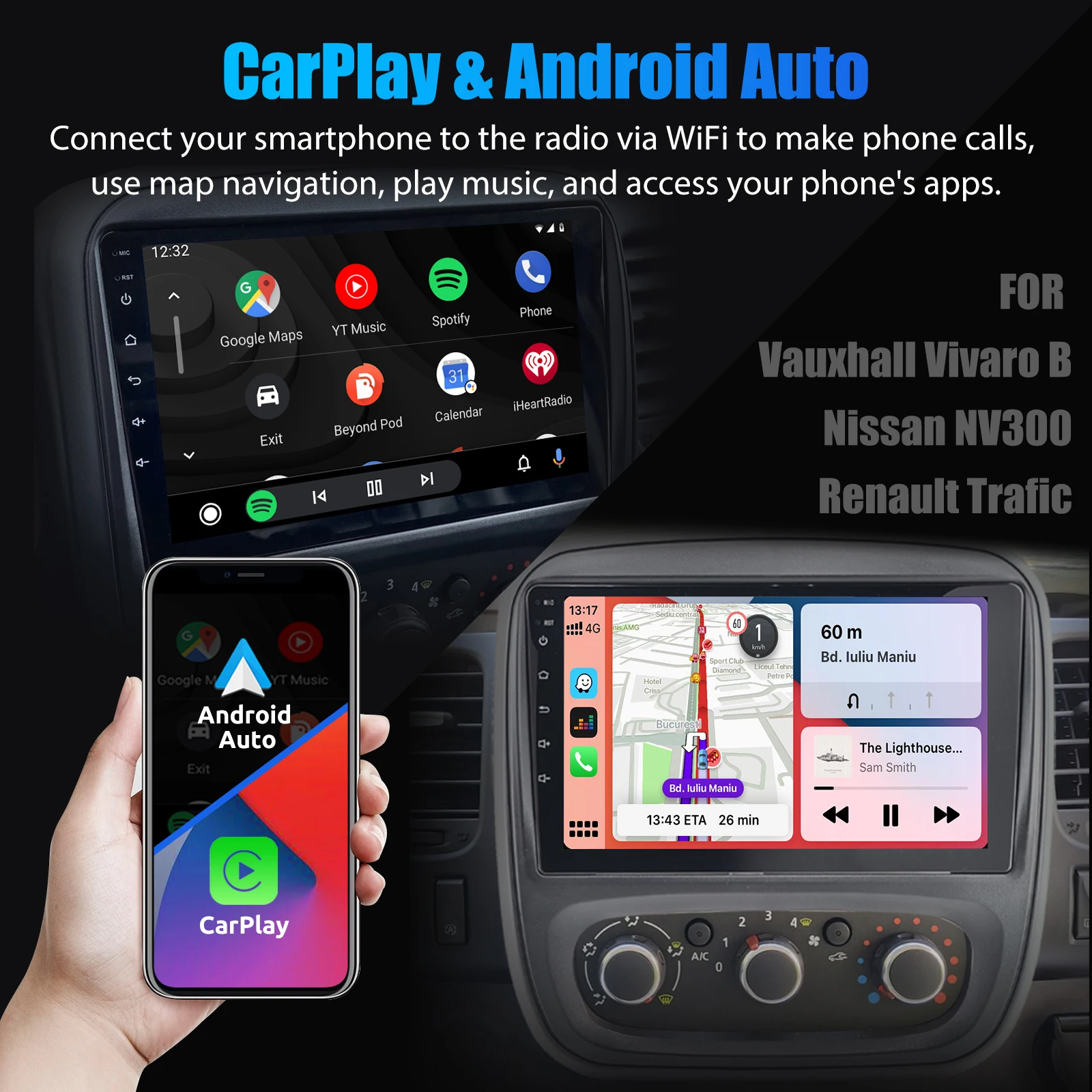 9"Android15 4+64G Car Radio Stereo For Opel Vauxhall Vivaro B Renault Trafic NV300 GPS Navi Bluetooth wrieless Carplay WIFI RDS