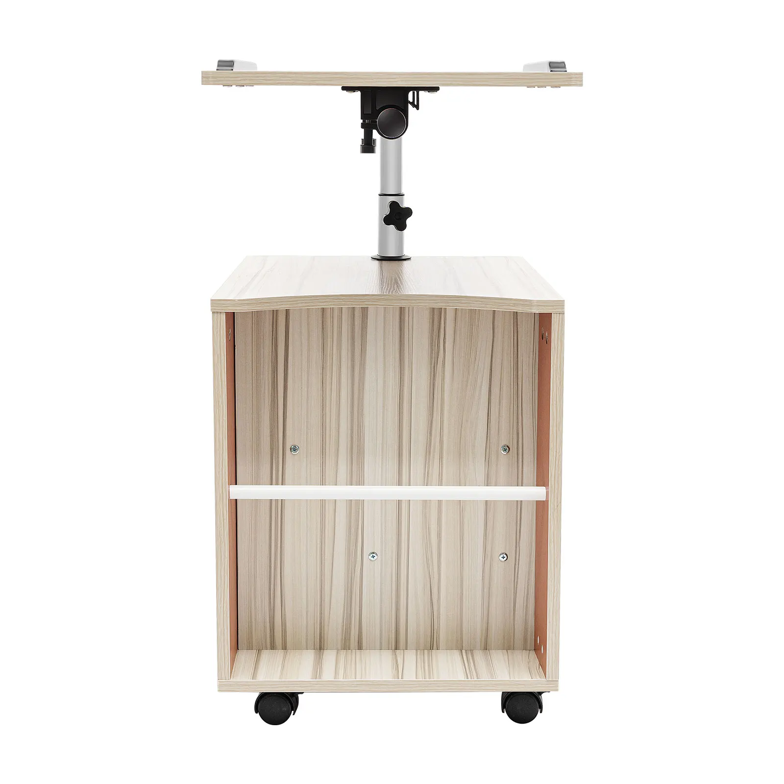 Height Adjustable Nightstand with Lockable Wheels, Over-Bed Movable Bedside Table with 2-Drawers, Bedroom Side Storage
