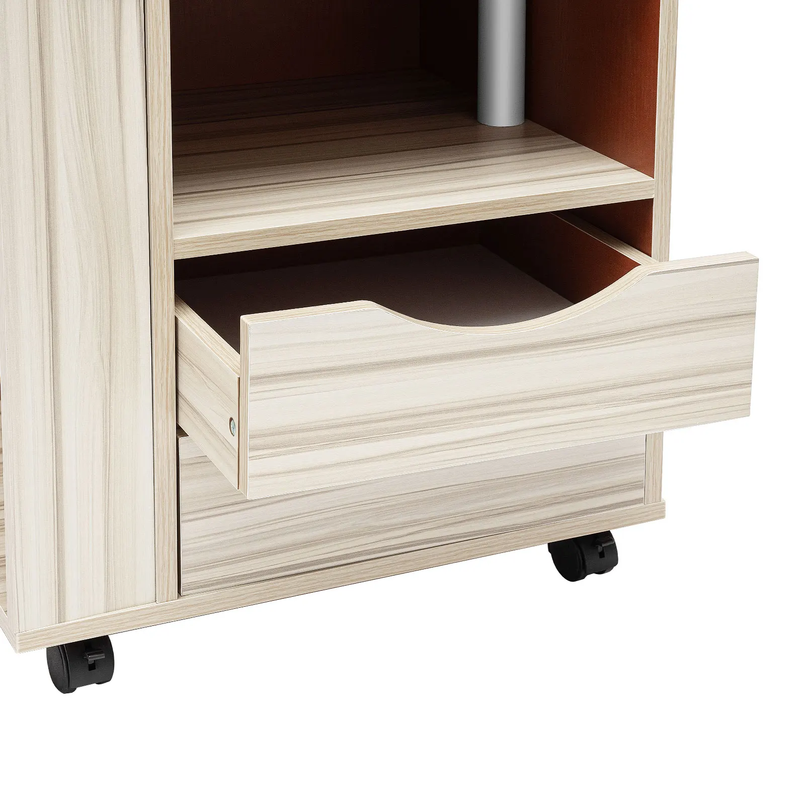 Height Adjustable Nightstand with Lockable Wheels, Over-Bed Movable Bedside Table with 2-Drawers, Bedroom Side Storage
