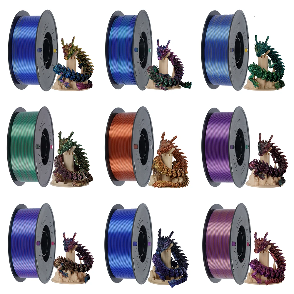 KINGROON Silk PLA Filament 1.75mm 1KG, Tricolor Dual-color 3D Printer Filament Shiny Consumable 2.2lbs Spool, For FDM 3D Printer