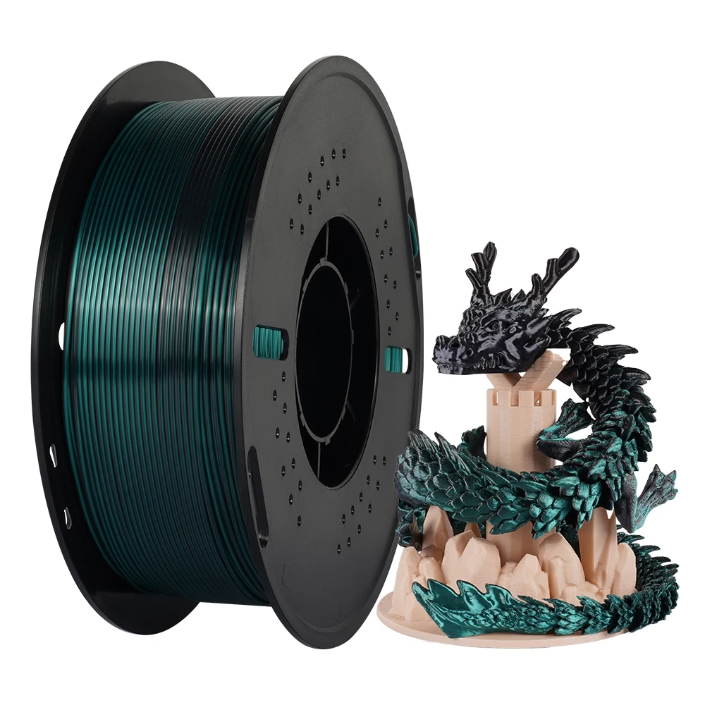 KINGROON Silk PLA Filament 1.75mm 1KG, Tricolor Dual-color 3D Printer Filament Shiny Consumable 2.2lbs Spool, For FDM 3D Printer