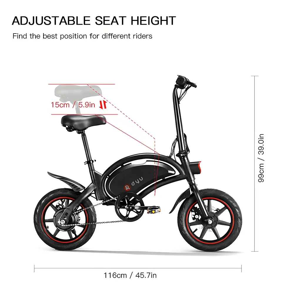 DYU D3F Adult Electric Bike 250W Motor City Ebike 36V10AH Battery Electric Bike 14 Inch Tire Folding Electric Bike