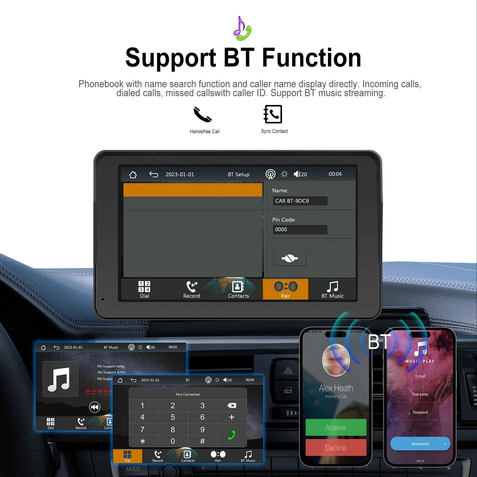 Podofo 7 Inch CarPlay Android Auto Portable Smart Player AirPlay Autolink Support CVBS Camera Car Video Player BT FM