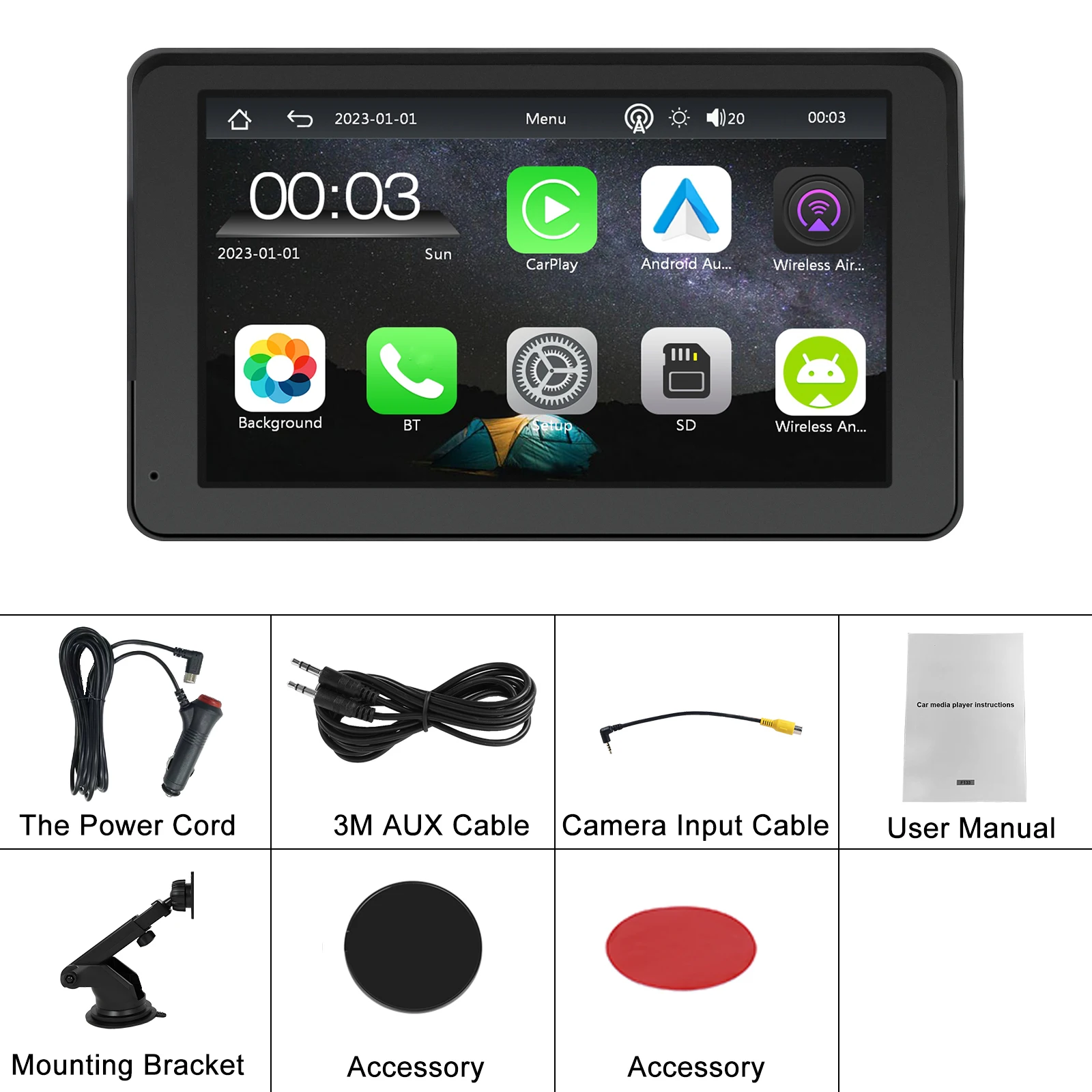 Podofo 7 Inch CarPlay Android Auto Portable Smart Player AirPlay Autolink Support CVBS Camera Car Video Player BT FM