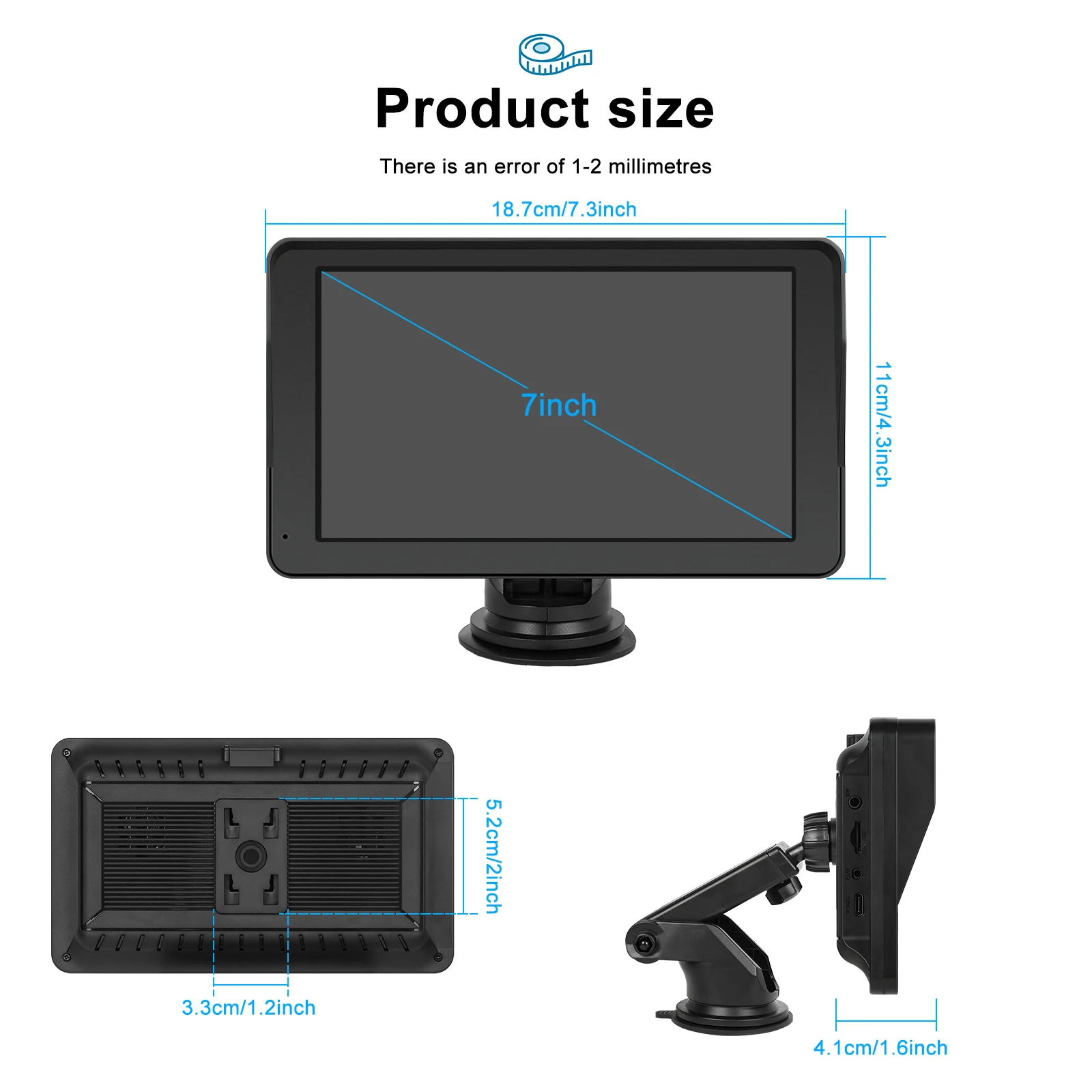 Podofo 7 Inch CarPlay Android Auto Portable Smart Player AirPlay Autolink Support CVBS Camera Car Video Player BT FM