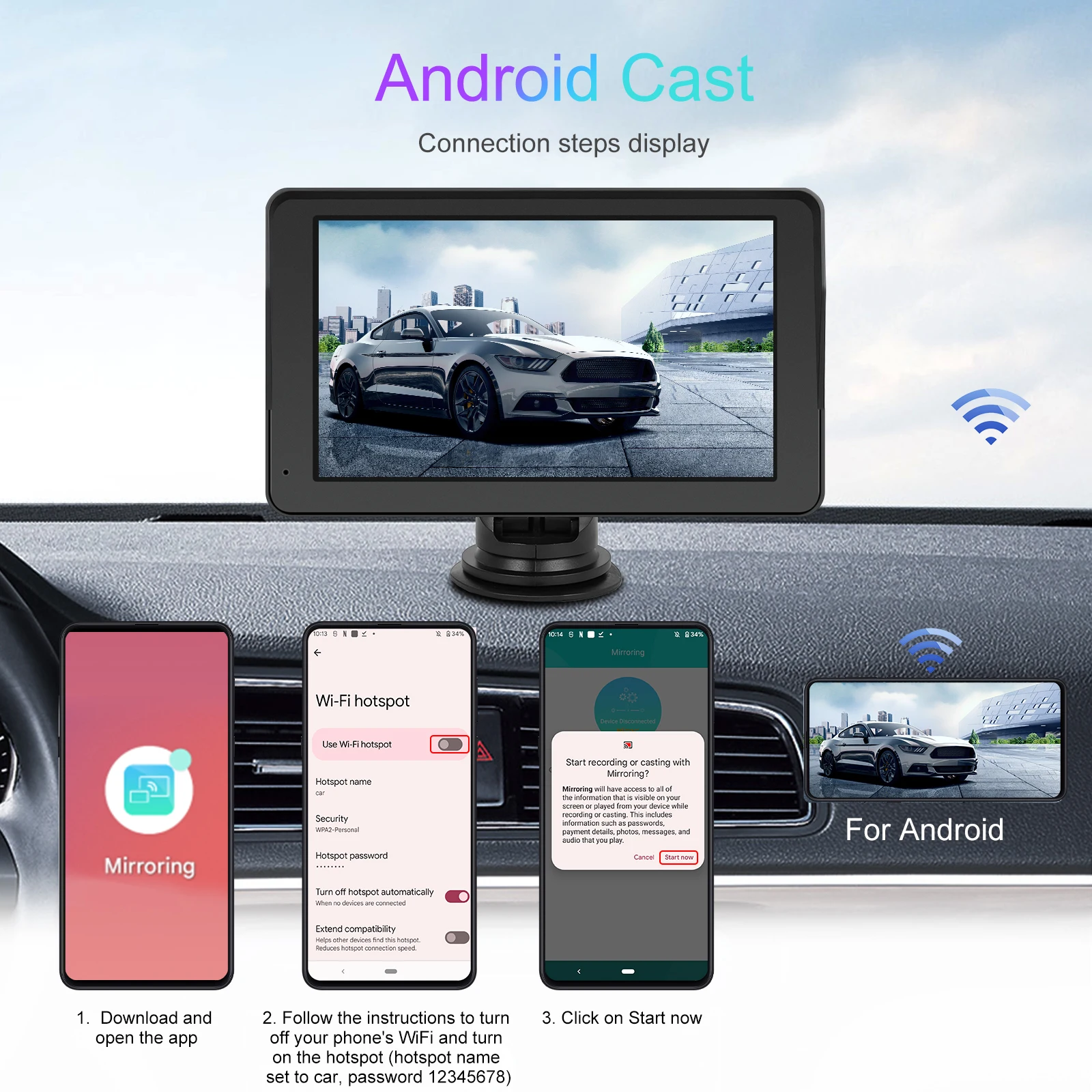 Podofo 7 Inch CarPlay Android Auto Portable Smart Player AirPlay Autolink Support CVBS Camera Car Video Player BT FM