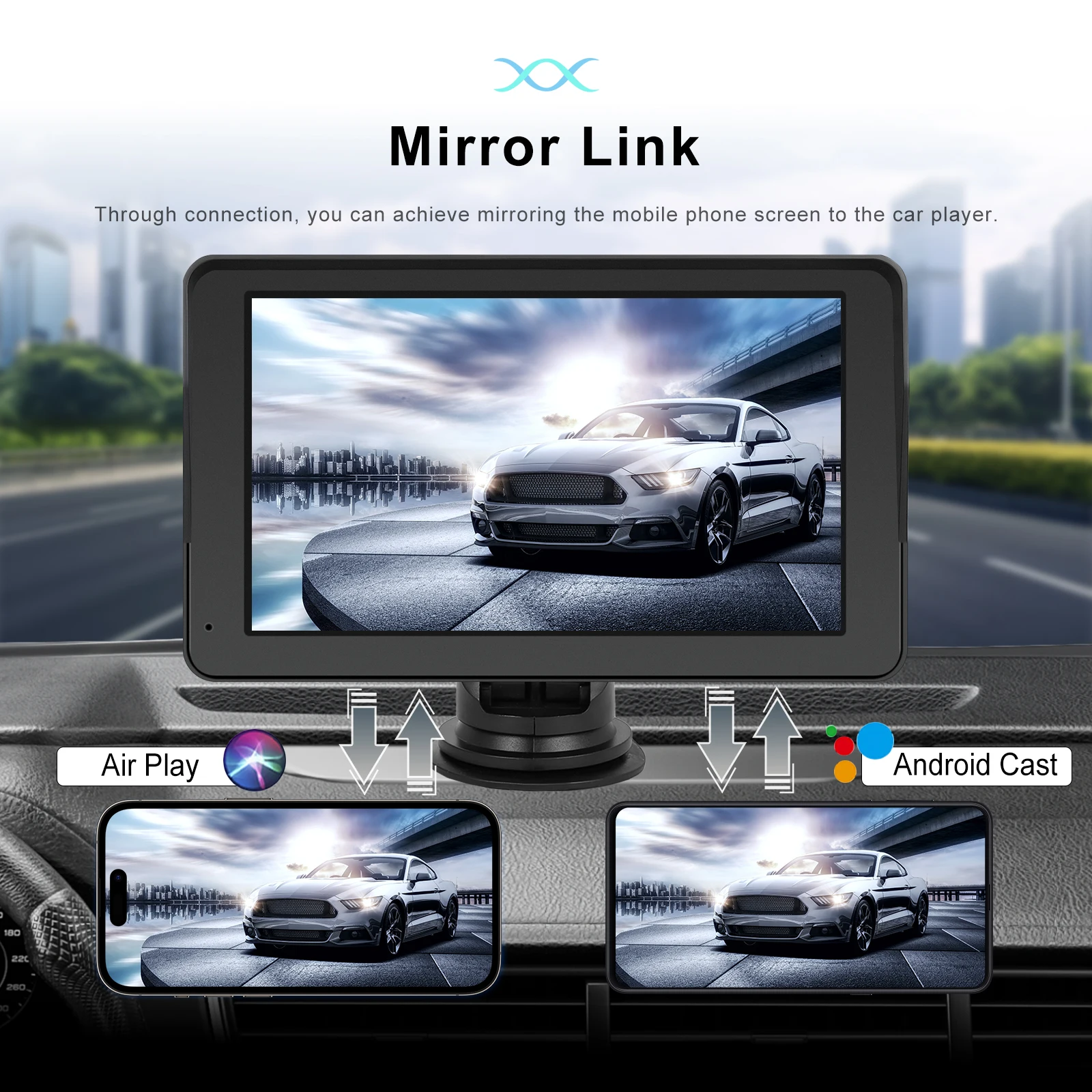 Podofo 7 Inch CarPlay Android Auto Portable Smart Player AirPlay Autolink Support CVBS Camera Car Video Player BT FM