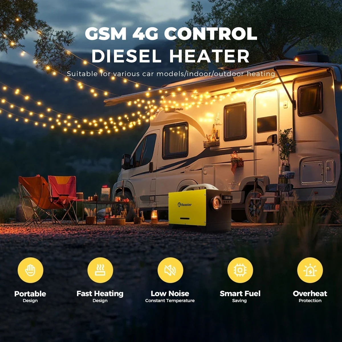 GSM LTE 4G Diesel Air Heater 8KW 12V 24V 110-240V Portable Parking Air Heater With LCD For Car RV Camper Tent Garage Home