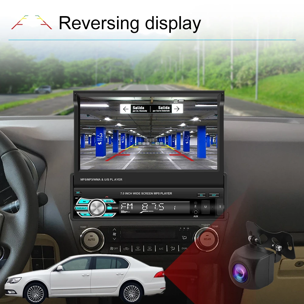 Podofo Carplay Android Auto Car MP5 Player 7 Inch 1Din Manually Retractable Car Radio Multimedia MP5 Player FM BT USB Autoradio