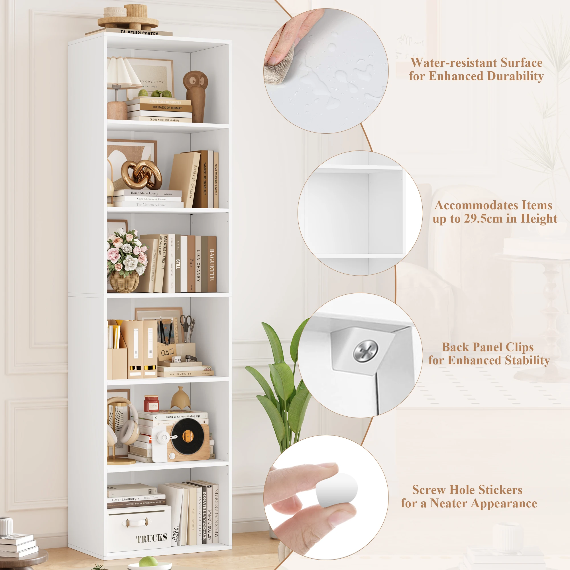 Getone 6 Tiers Bookcase Tall Bookshelf Slim Shelving Unit Storage Rack for Living Room Bedroom Home Furniture 48x30x190.5cm