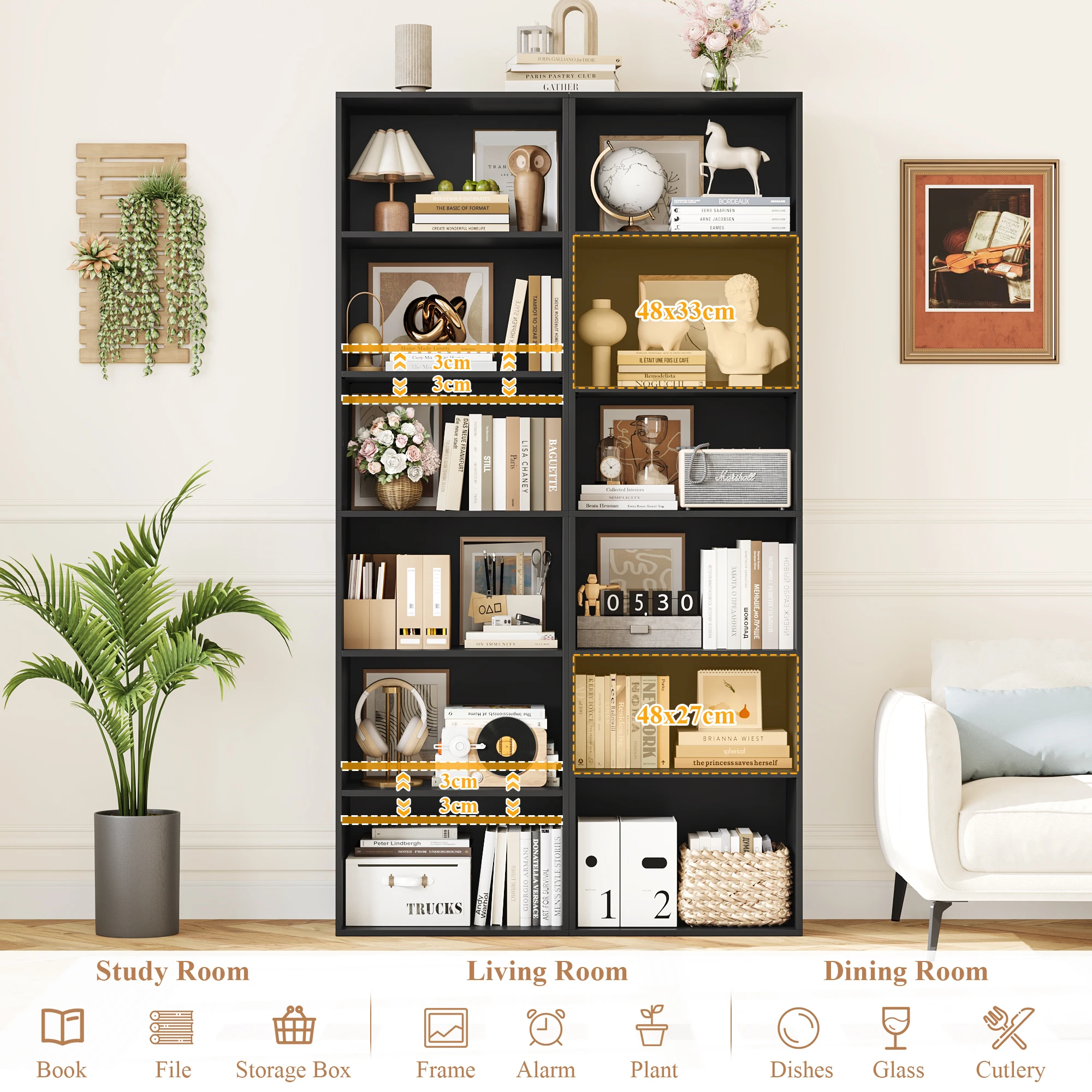 Getone 6 Tiers Bookcase Tall Bookshelf Slim Shelving Unit Storage Rack for Living Room Bedroom Home Furniture 48x30x190.5cm