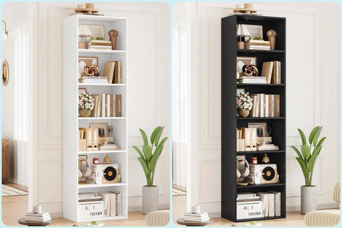 Getone 6 Tiers Bookcase Tall Bookshelf Slim Shelving Unit Storage Rack for Living Room Bedroom Home Furniture 48x30x190.5cm