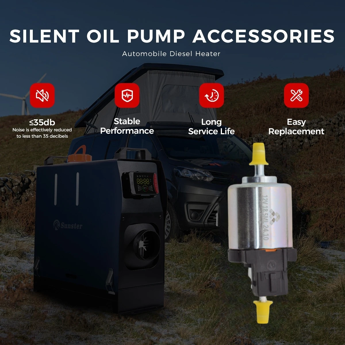18.5ml Ultra Quiet Fuel Pump Car Heater Diesel Pump For 12V 2KW Webasto Eberspacher Car Air Parking Heater Accessories
