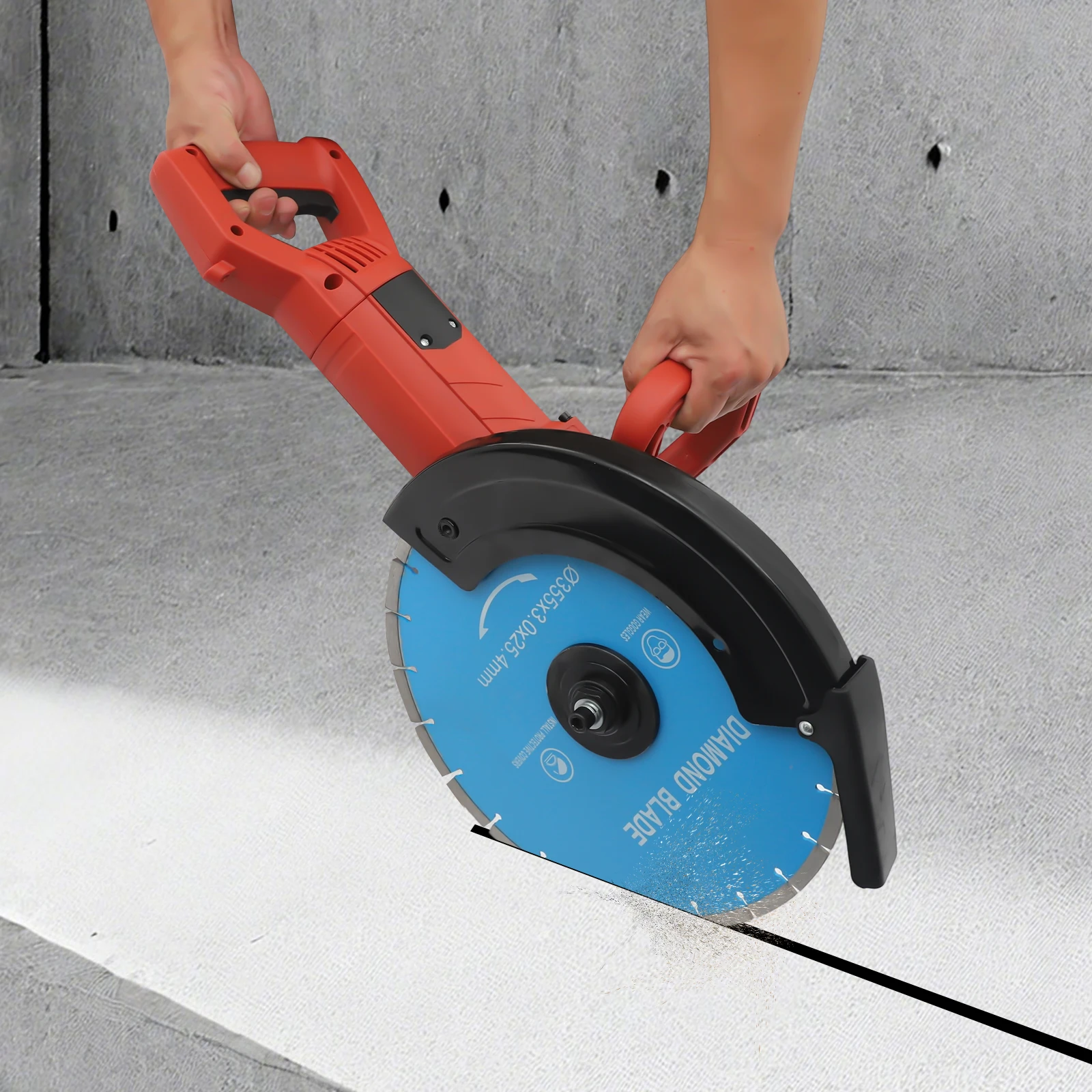 3KW Electric Concrete Saw w/350mm Blade,Wet Dry Cutting Saw Handheld Circular Saw Grooving Machine Wall Slotting Machine 3800RPM
