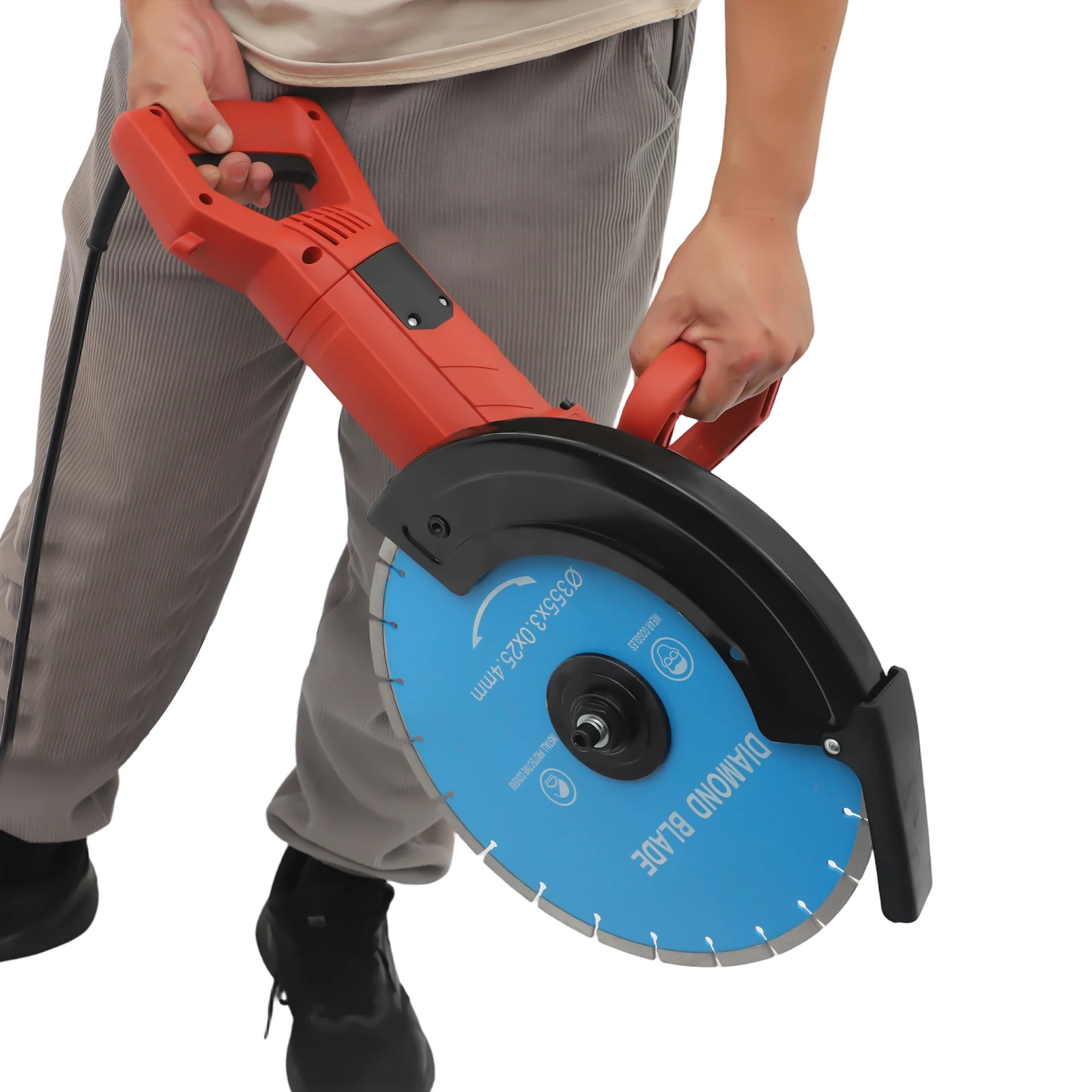 3KW Electric Concrete Saw w/350mm Blade,Wet Dry Cutting Saw Handheld Circular Saw Grooving Machine Wall Slotting Machine 3800RPM