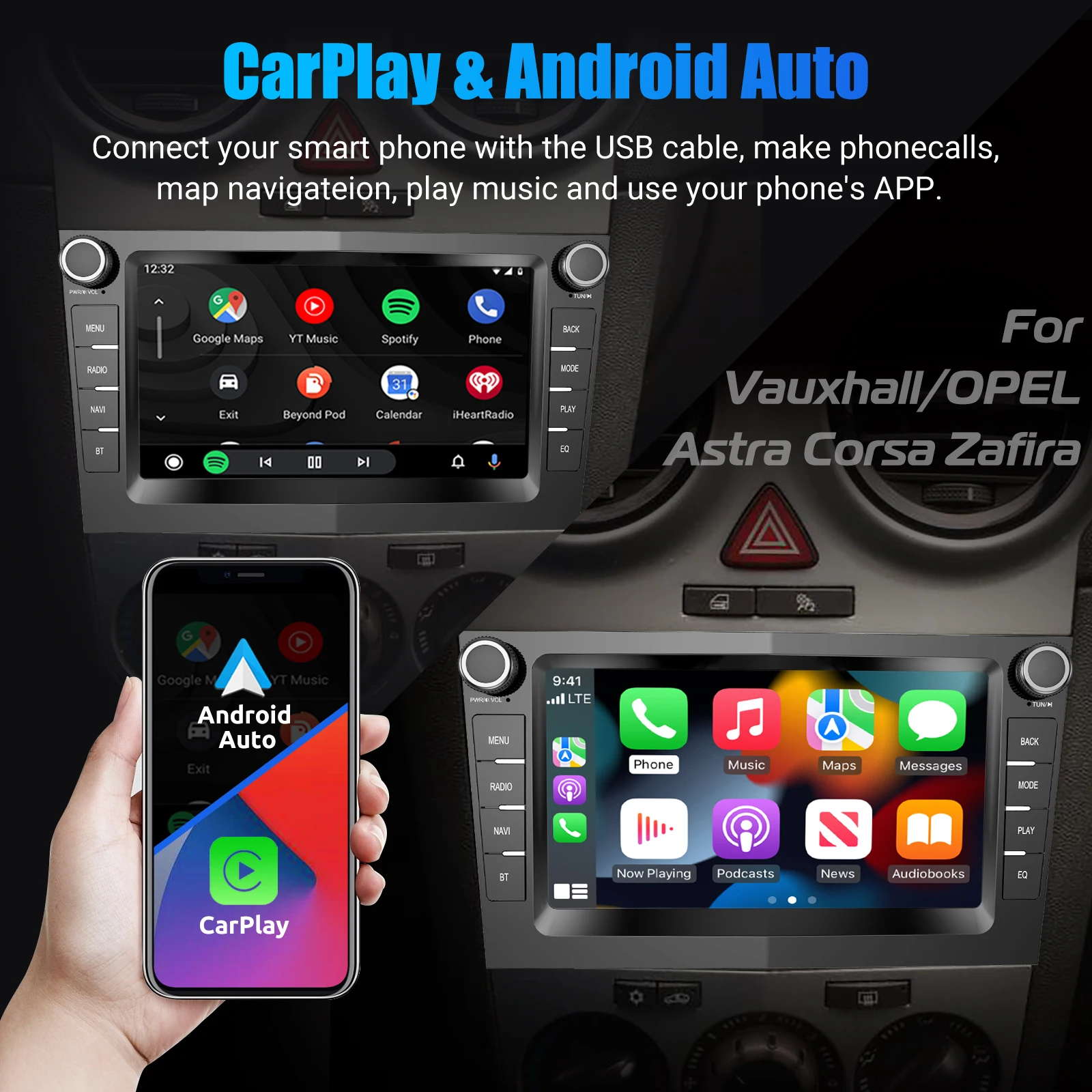 7" Android 14 Car Stereo For Opel/Vauxhall Corsa D Astra H Zafira Vivaro Zafira Combo Signum Tigra Carplay GPS NAVI AI Voice RDS