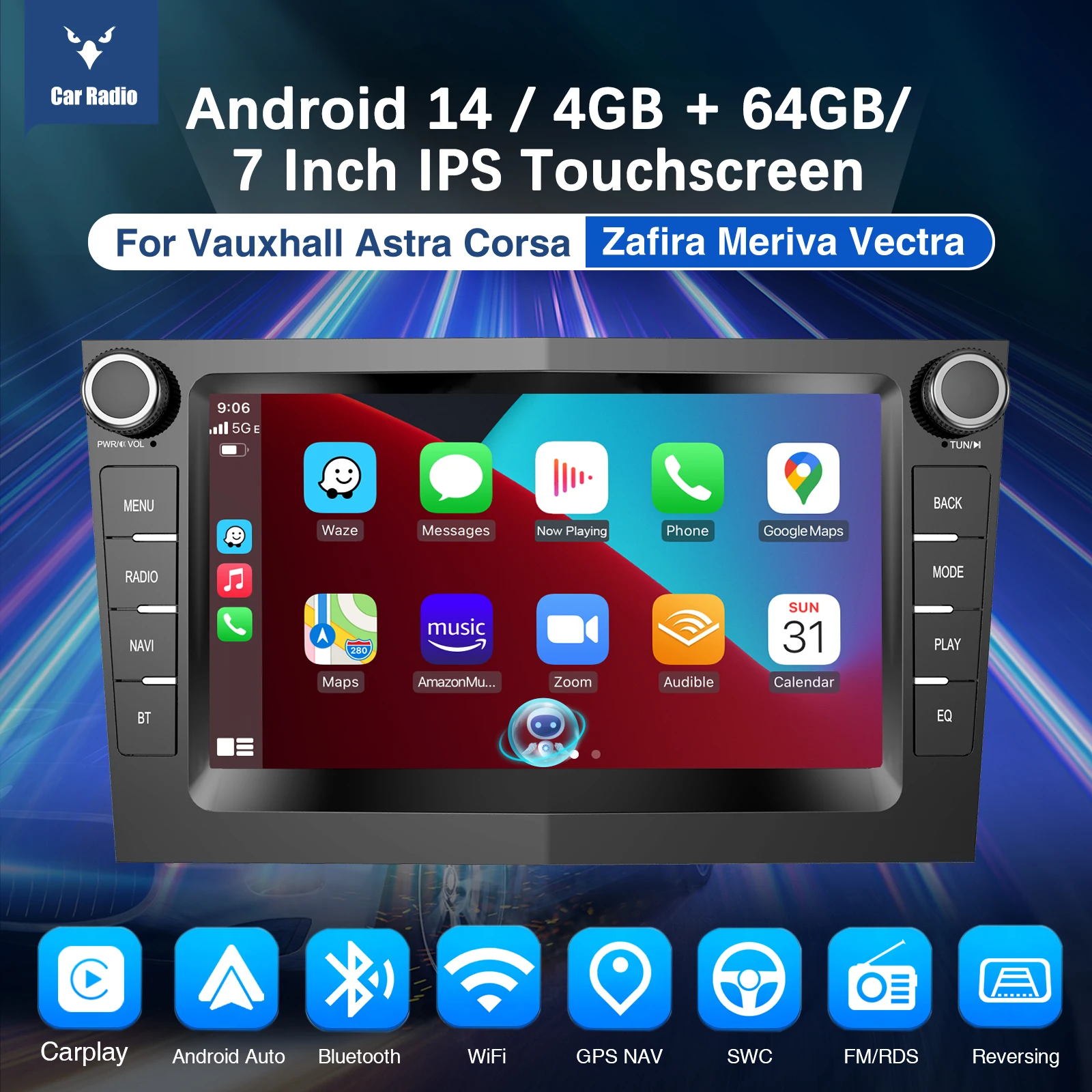 7" Android 14 Car Stereo For Opel/Vauxhall Corsa D Astra H Zafira Vivaro Zafira Combo Signum Tigra Carplay GPS NAVI AI Voice RDS