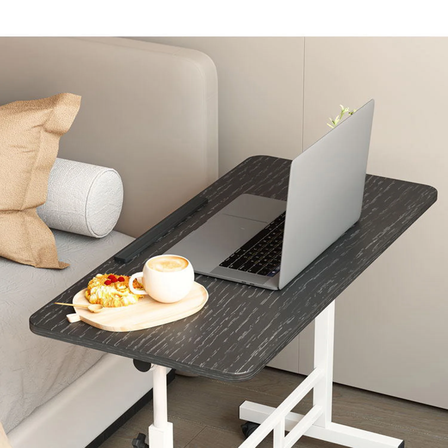 Mobile Stand Up Desk with Wheels Small Computer Desk Adjustable Height Laptop Desk White Standing Table Home Office Desks