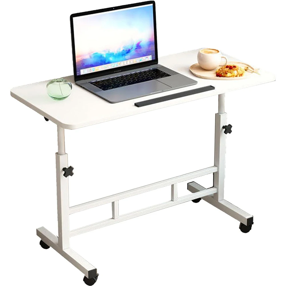 Mobile Stand Up Desk with Wheels Small Computer Desk Adjustable Height Laptop Desk White Standing Table Home Office Desks