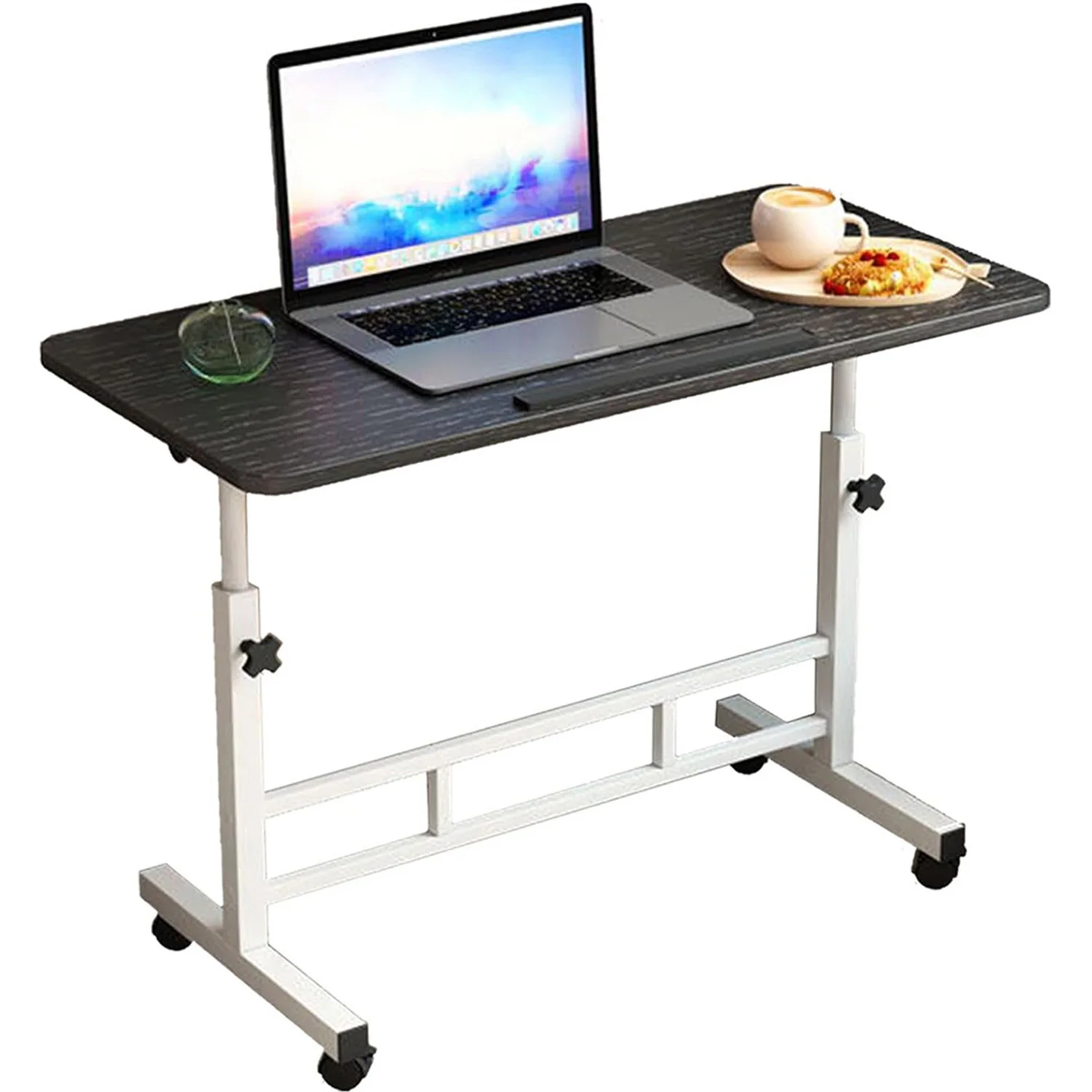 Mobile Stand Up Desk with Wheels Small Computer Desk Adjustable Height Laptop Desk White Standing Table Home Office Desks