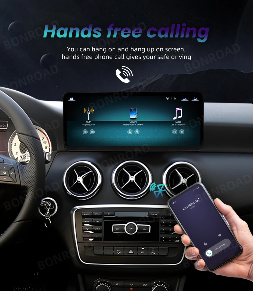 BONROAD 2400*900 12.3'' Ultra Thin Linux Touch Screen Car Multimedia Wireless CarPlay Android Auto Airplay Autolink Mirroring Radio Stereo For Mercedes Benz A Class GLA CLA W176 C177 X156 W463 NTG 4.5 5.0