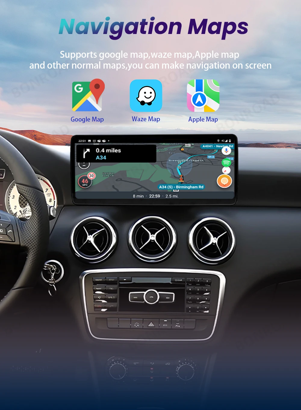 BONROAD 2400*900 12.3'' Ultra Thin Linux Touch Screen Car Multimedia Wireless CarPlay Android Auto Airplay Autolink Mirroring Radio Stereo For Mercedes Benz A Class GLA CLA W176 C177 X156 W463 NTG 4.5 5.0