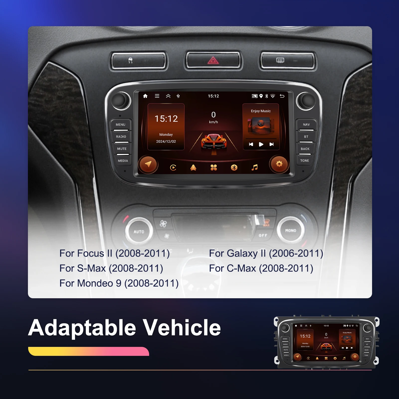 Podofo 2+64GB Wireless Carplay AndroidAuto Car Radio Car Video Player GPS For Ford Focus Mondeo C-MAx S-MAX Galaxy Il Kuga