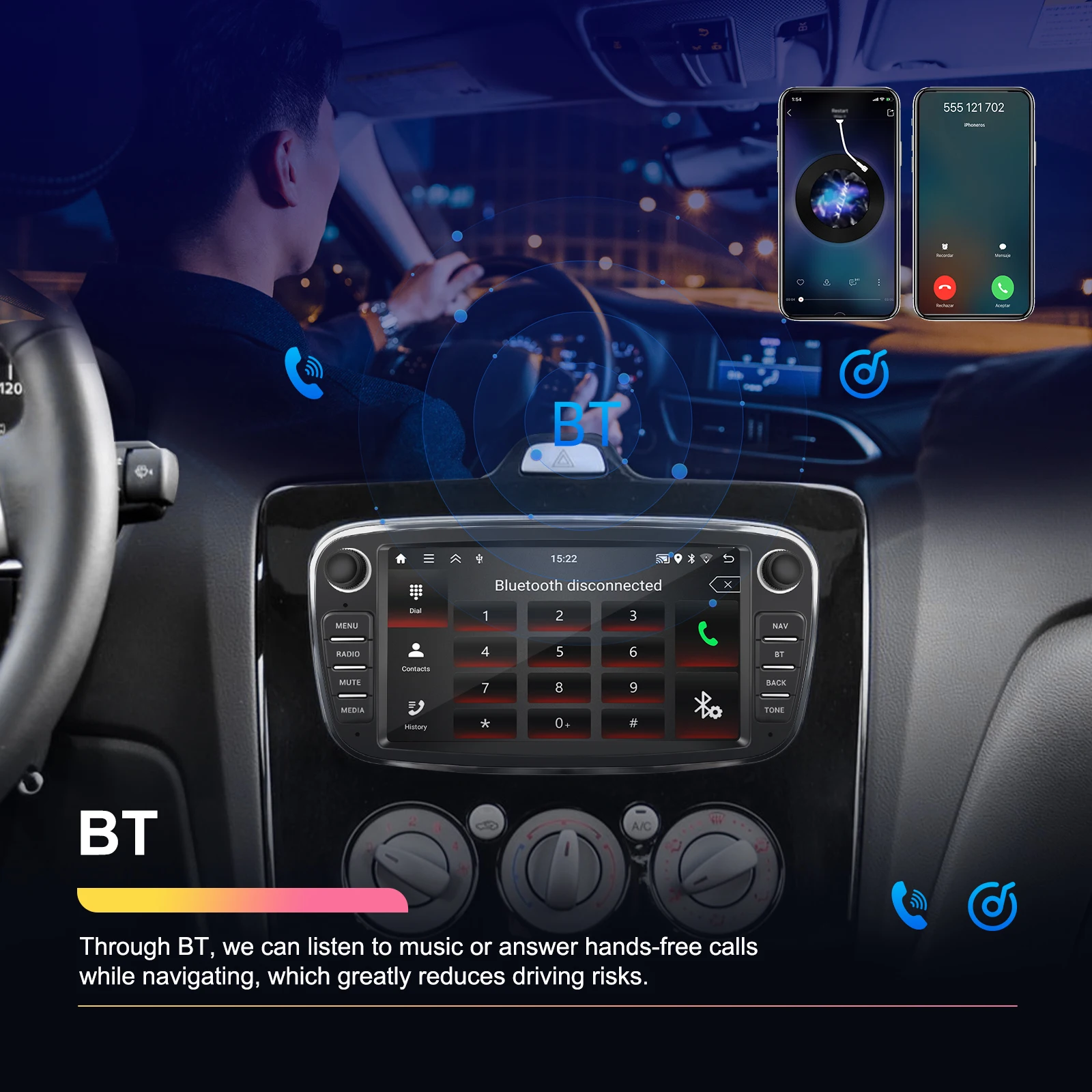 Podofo 2+64GB Wireless Carplay AndroidAuto Car Radio Car Video Player GPS For Ford Focus Mondeo C-MAx S-MAX Galaxy Il Kuga