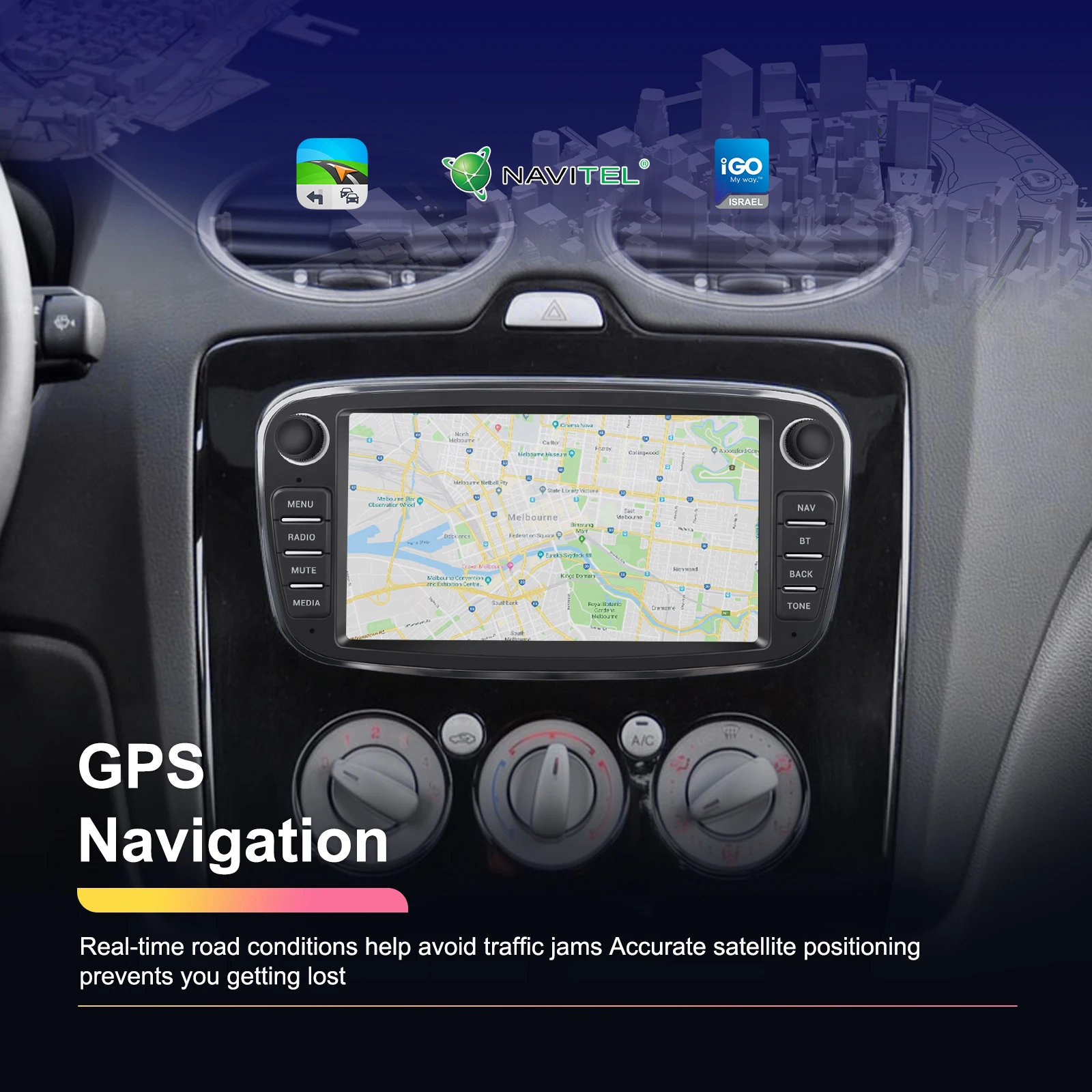 Podofo 2+64GB Wireless Carplay AndroidAuto Car Radio Car Video Player GPS For Ford Focus Mondeo C-MAx S-MAX Galaxy Il Kuga