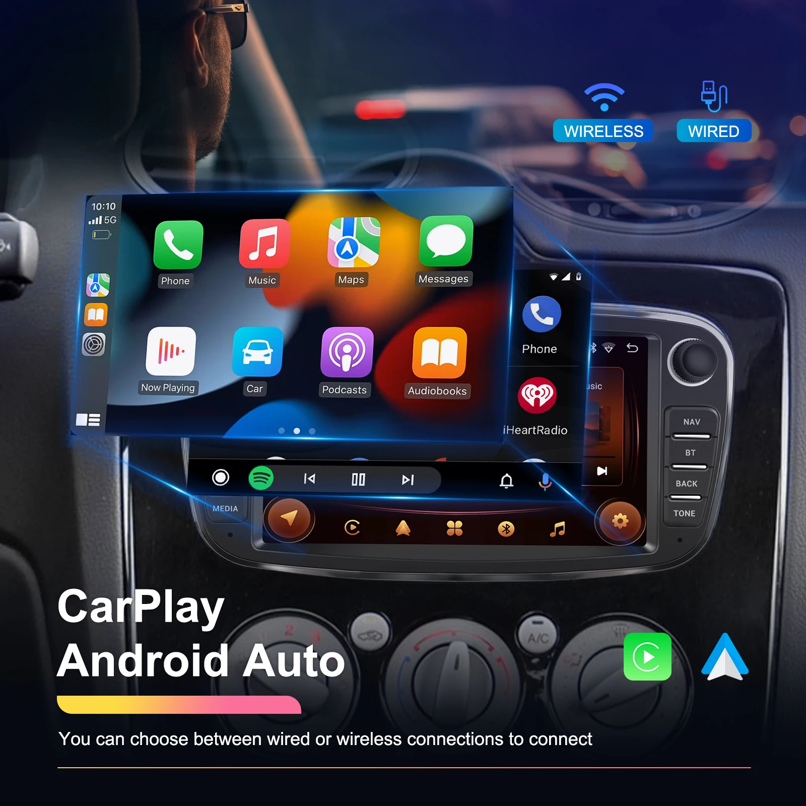 Podofo 2+64GB Wireless Carplay AndroidAuto Car Radio Car Video Player GPS For Ford Focus Mondeo C-MAx S-MAX Galaxy Il Kuga
