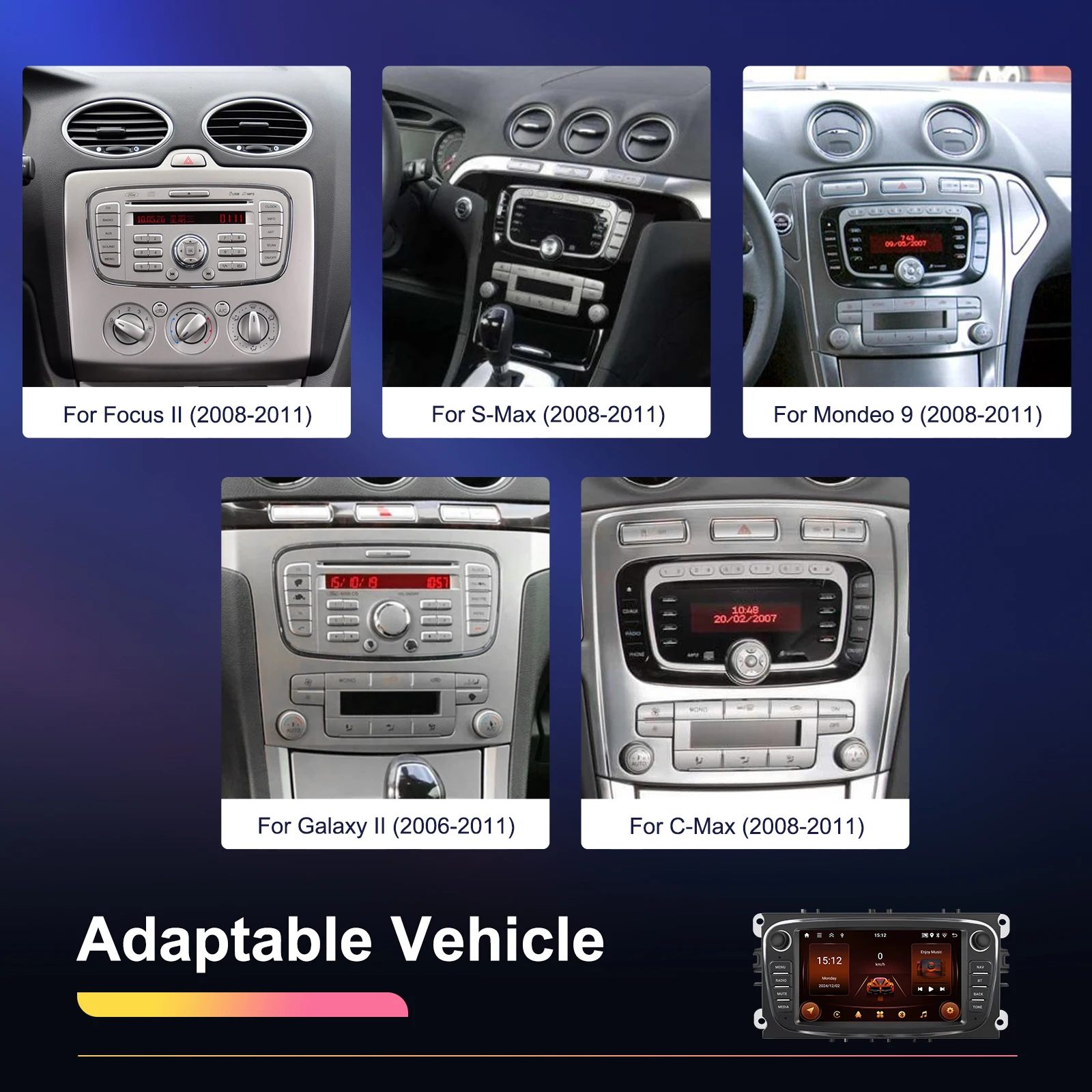 Podofo 2+64GB Wireless Carplay AndroidAuto Car Radio Car Video Player GPS For Ford Focus Mondeo C-MAx S-MAX Galaxy Il Kuga