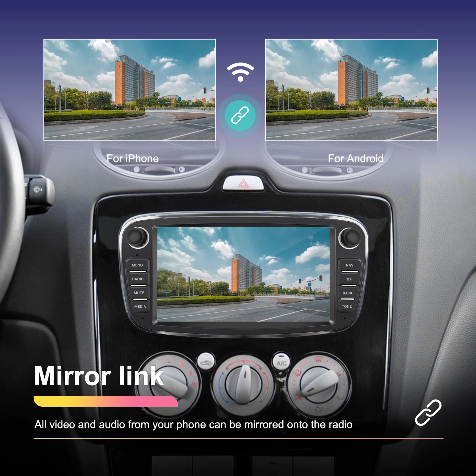 Podofo 2+64GB Wireless Carplay AndroidAuto Car Radio Car Video Player GPS For Ford Focus Mondeo C-MAx S-MAX Galaxy Il Kuga