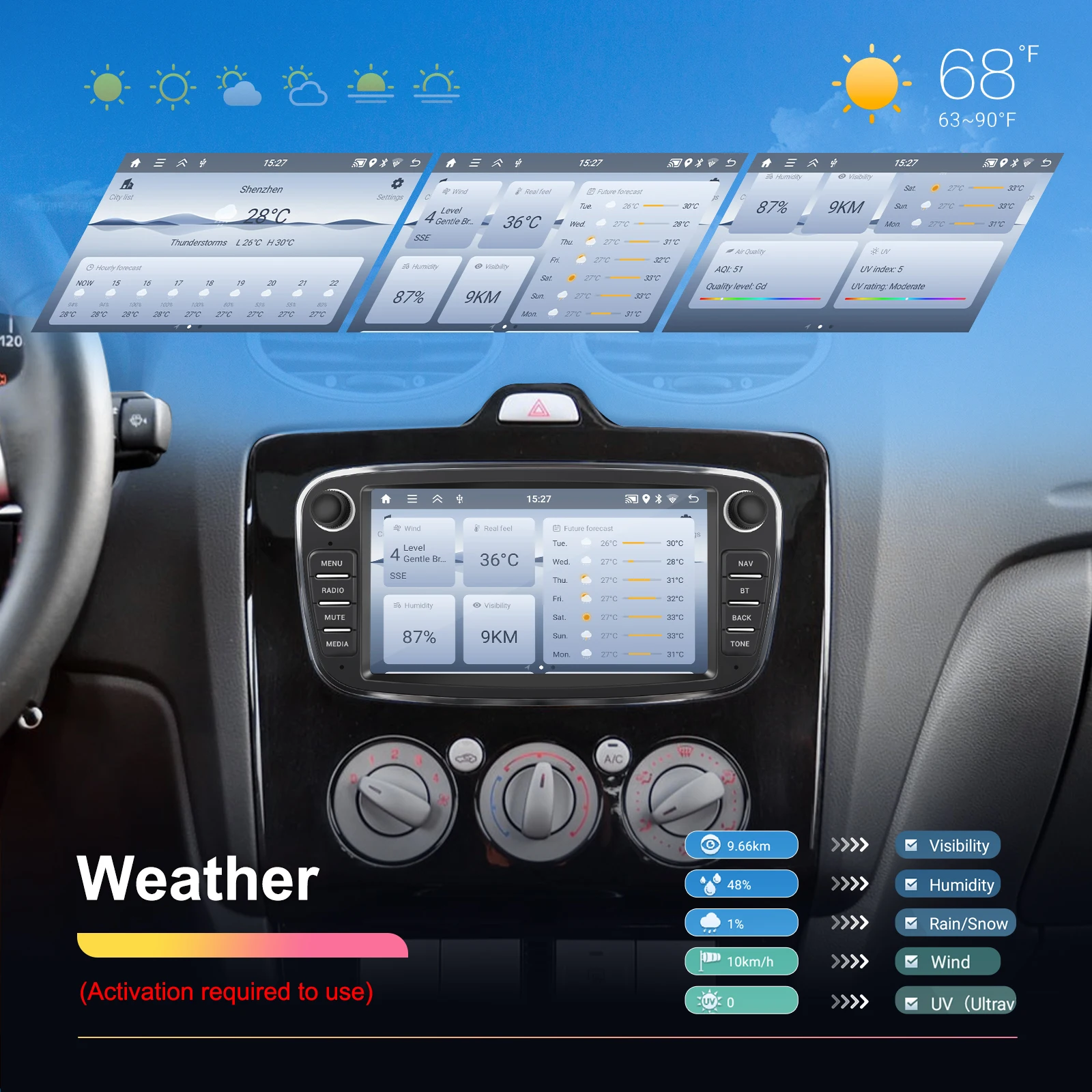 Podofo 2+64GB Wireless Carplay AndroidAuto Car Radio Car Video Player GPS For Ford Focus Mondeo C-MAx S-MAX Galaxy Il Kuga