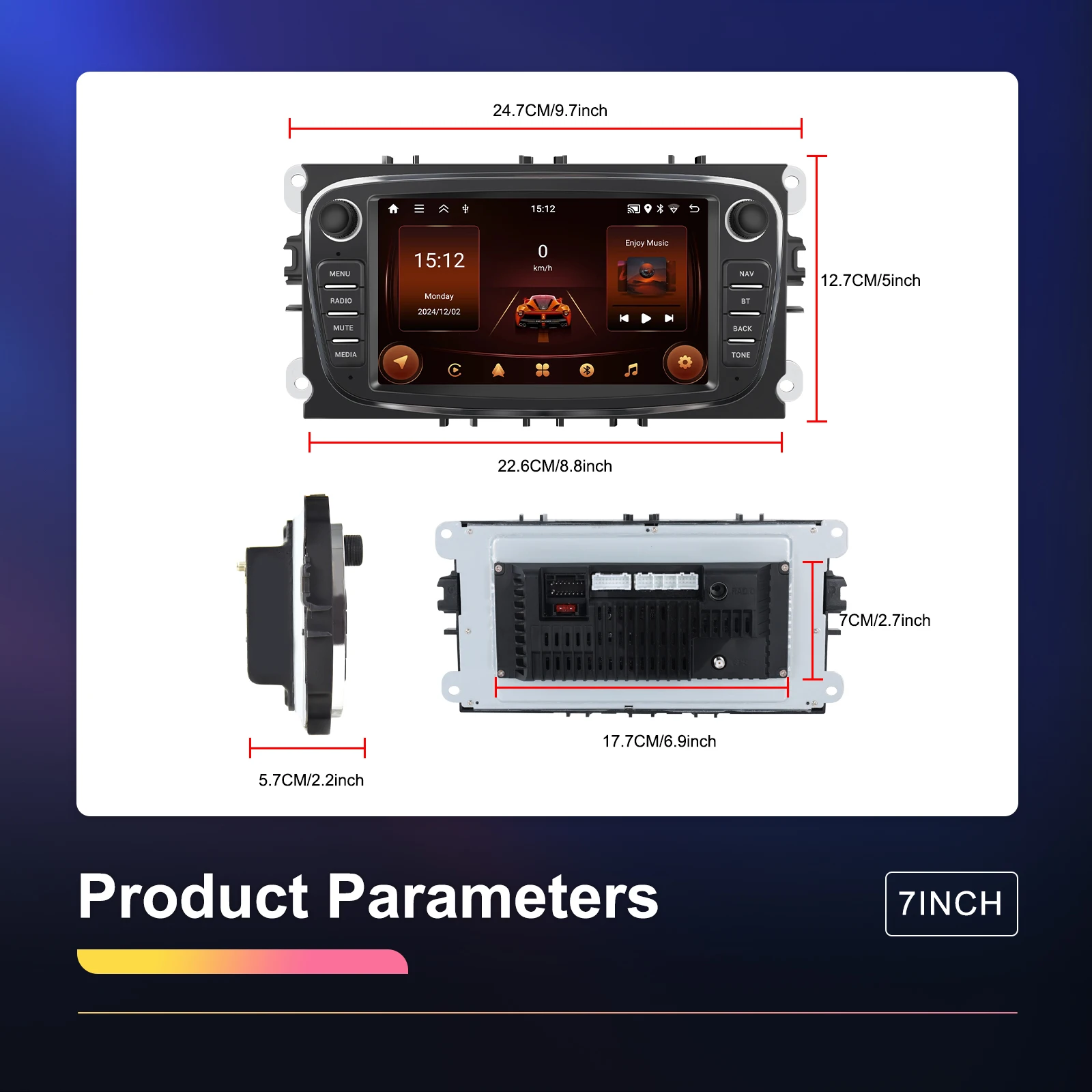 Podofo 2+64GB Wireless Carplay AndroidAuto Car Radio Car Video Player GPS For Ford Focus Mondeo C-MAx S-MAX Galaxy Il Kuga