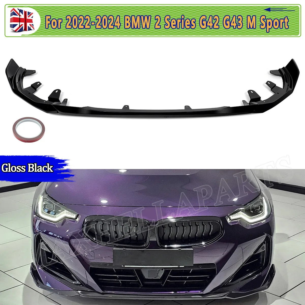 Front Lip Spoiler FOR BMW 2 SERIES G42 G43 218i 220i 230i M240i 2022-2024 FRONT SPLITTER LIP SPOILER M SPORT PERFORMANCE BLACK